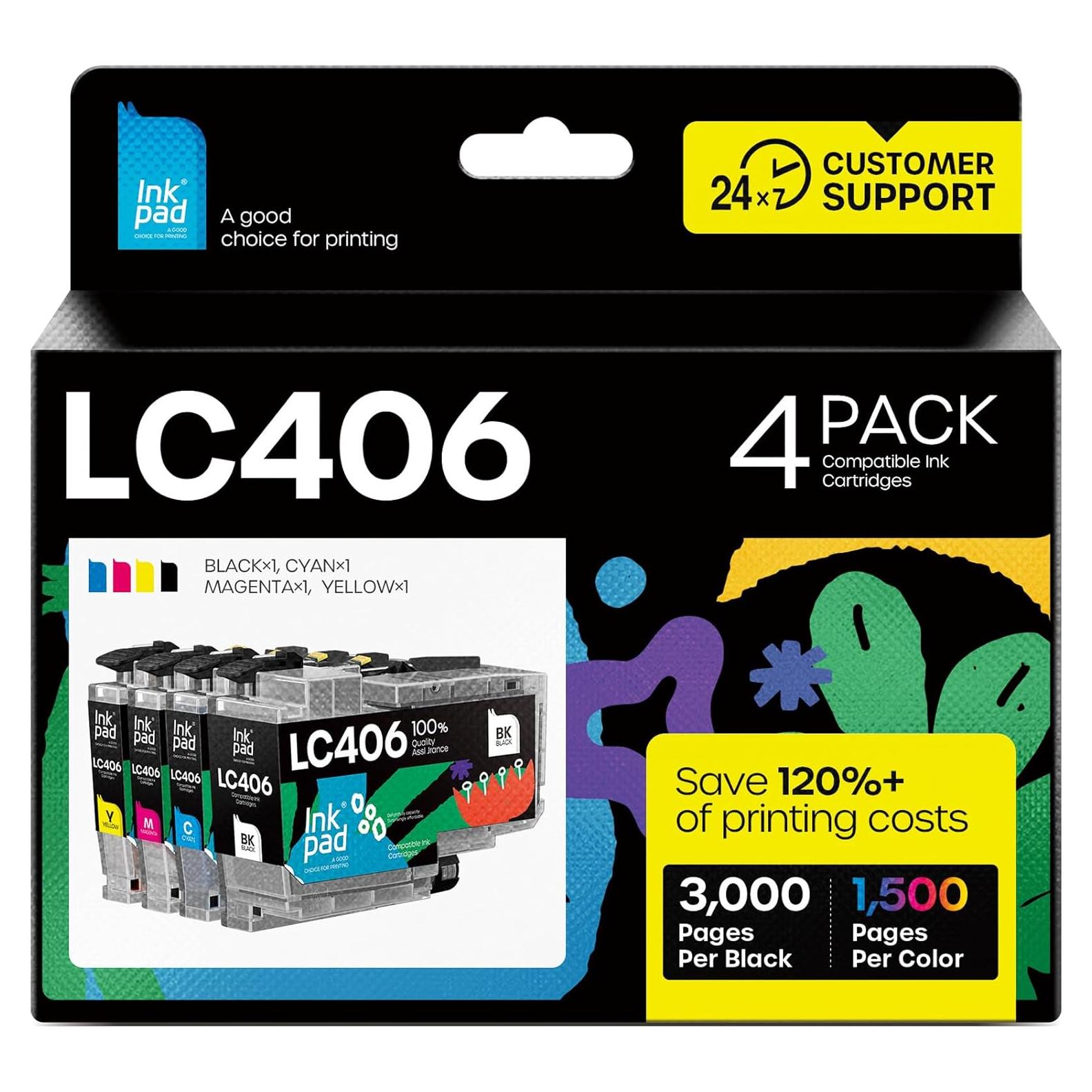 Cartuchos de tinta compatibles Inkpad LC406 para Brother (4 pack)