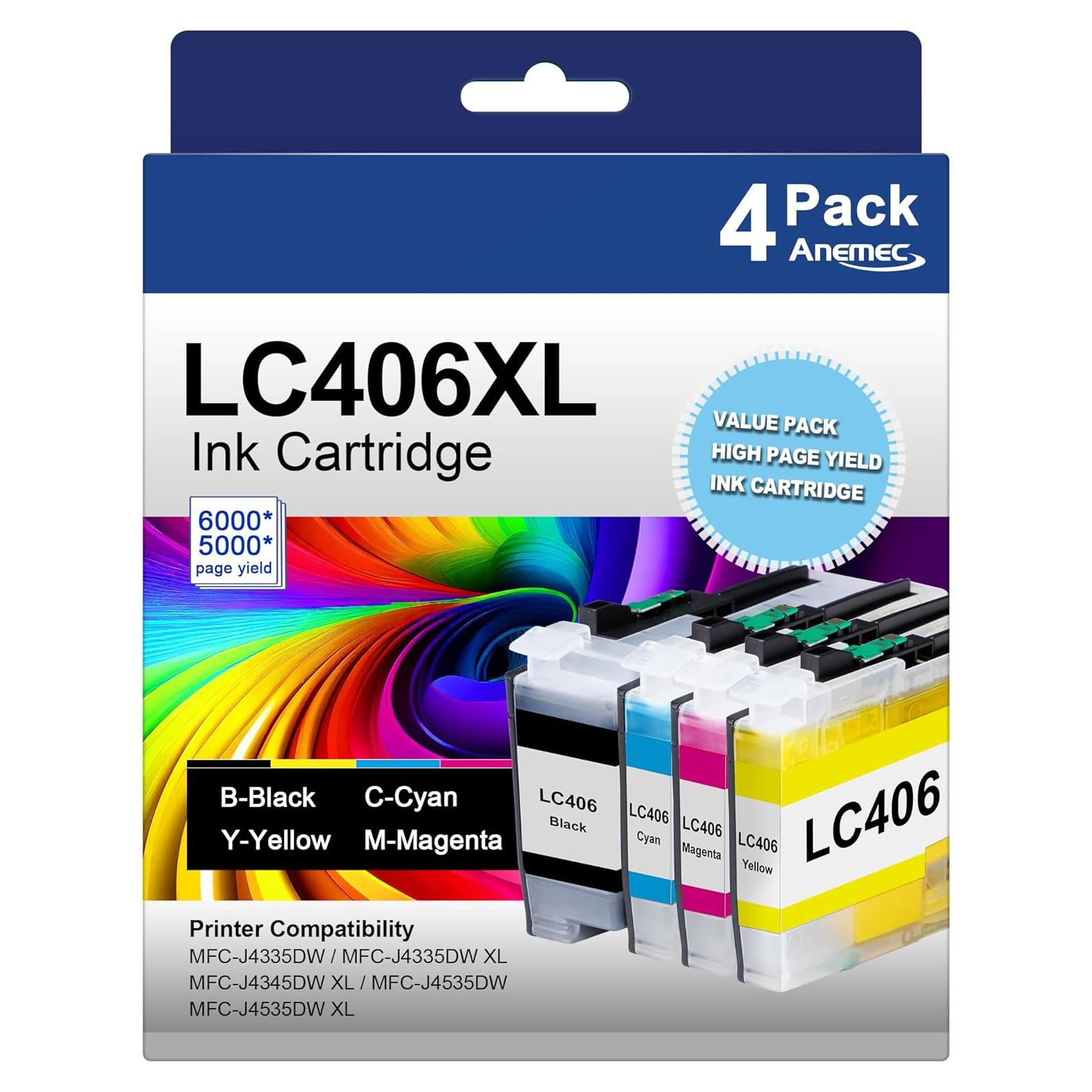 Cartuchos de tinta Anemec LC406XL para impresoras Brother - 4 unidades
