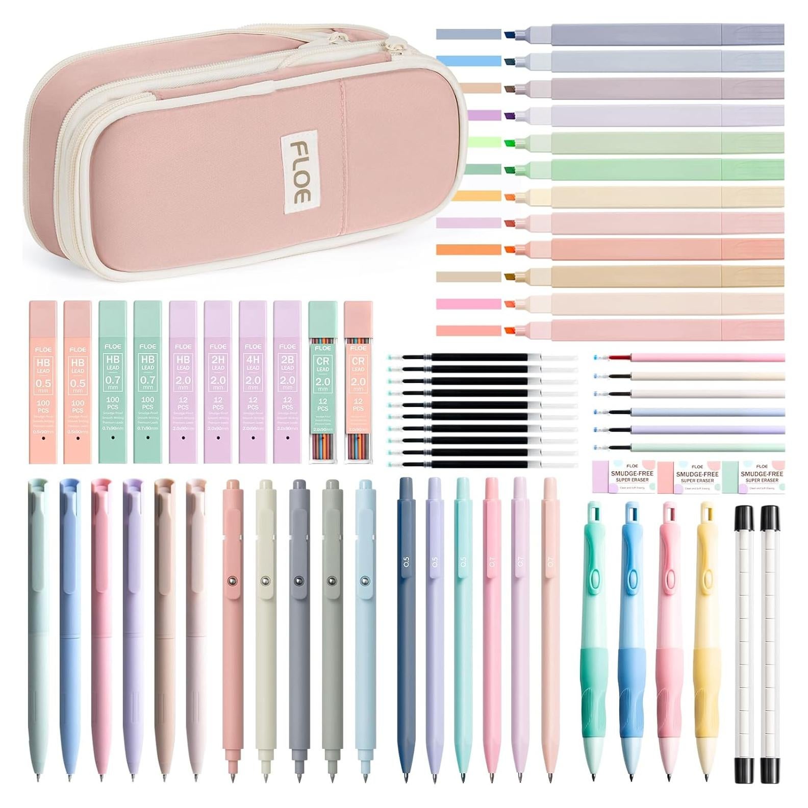 Kit de Suministros Escolares FLOE 65 Piezas Estético Rosa