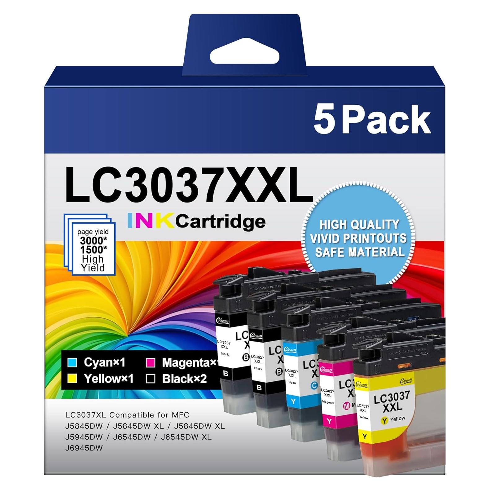 Cartuchos de Tinta Anemec LC3037XXL para Brother - Paquete de 5