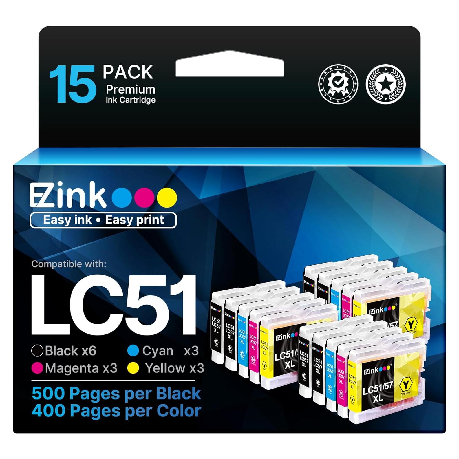 Cartuchos de tinta E-Z Ink LC51 compatibles para Brother - 15 unidades
