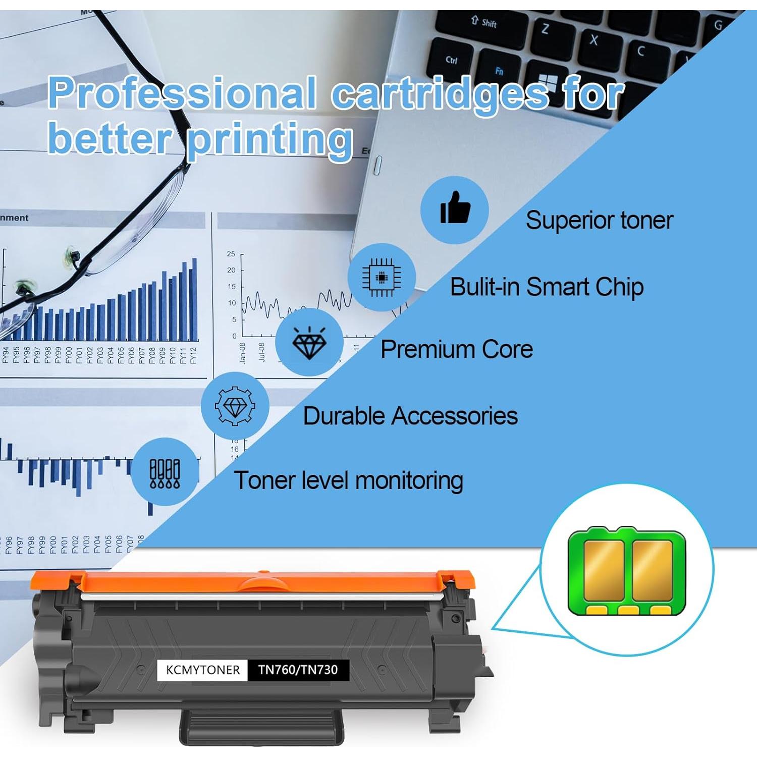 Cartucho de Tóner KCMYTONER TN760 Compatible para Brother - Negro