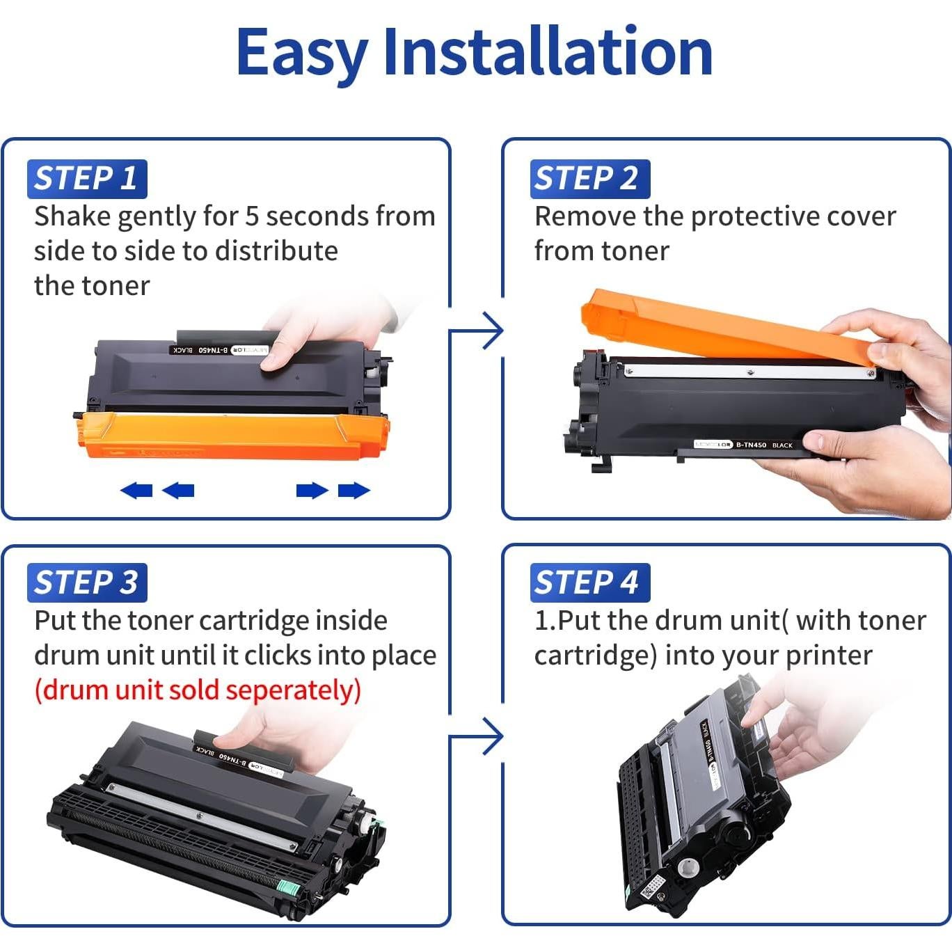 Cartucho de Tóner Negro Alto Rendimiento Brother TN-450 (4 Unidades)