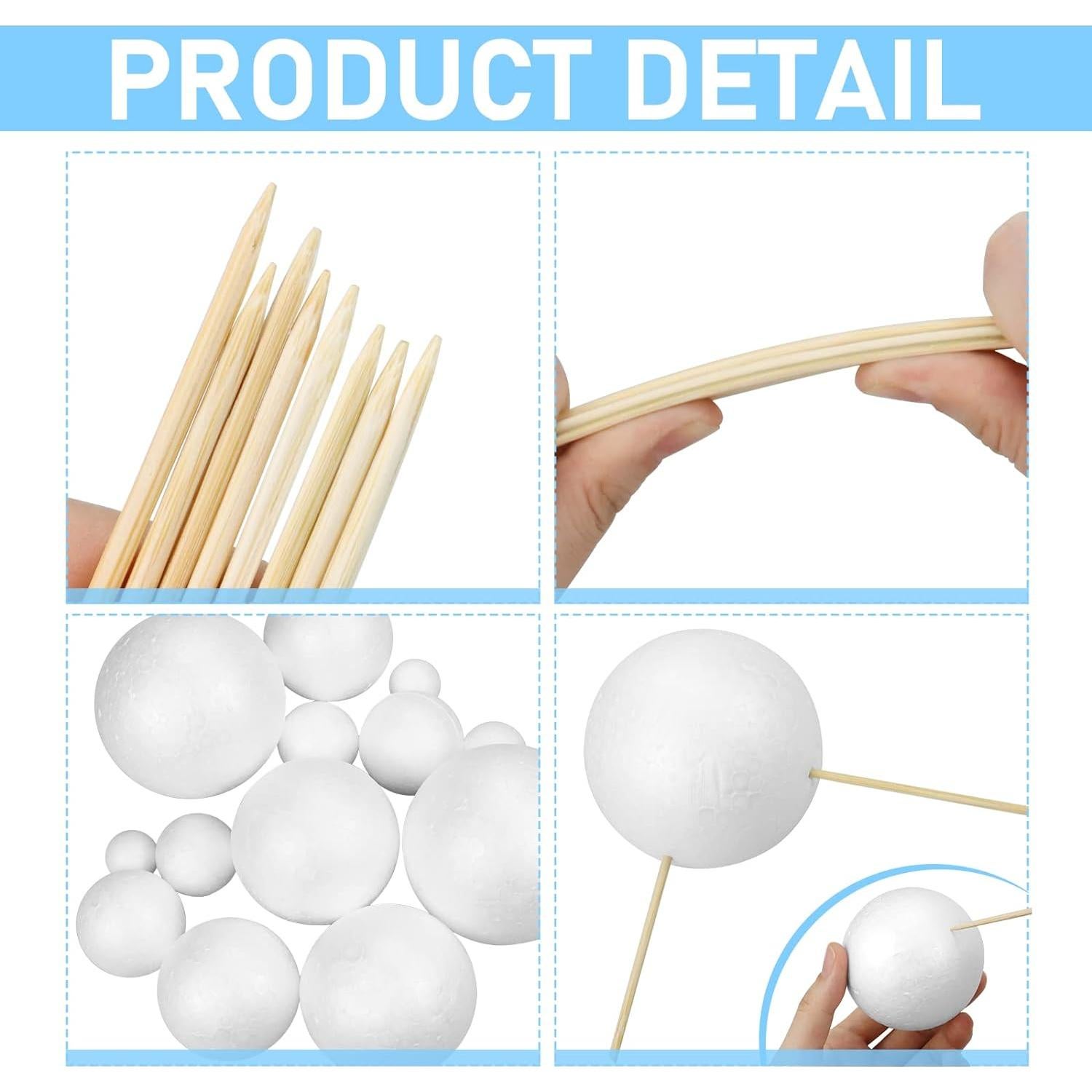 Kit Proyecto Sistema Solar Fansunta - 14 Esferas Poliestireno y 10 Palos Bambú 24 cm