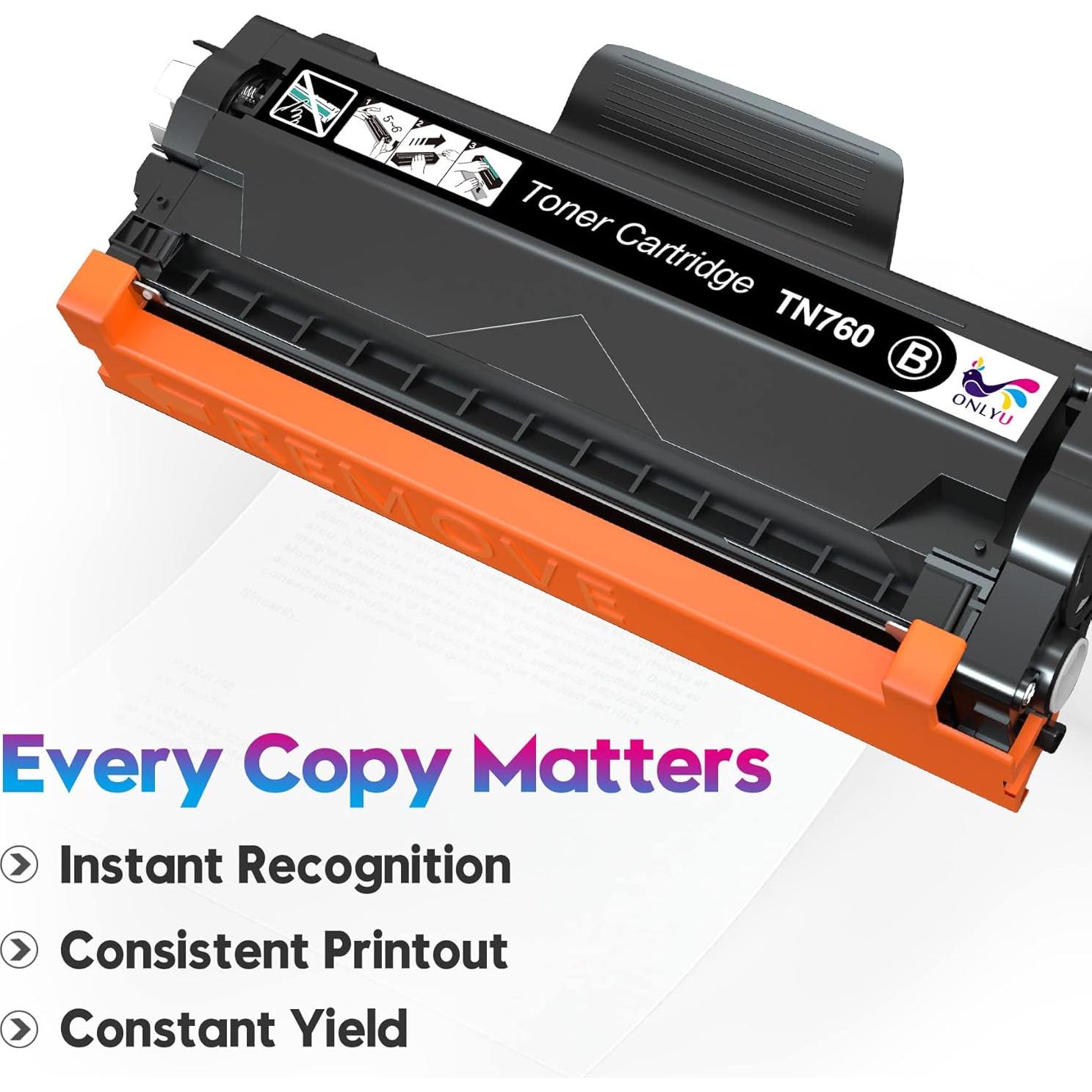 ONLYU TN760 Toner Cartridge High Yield Replacement Compatible for Brother TN760 TN-760 TN 760 TN-730 TN730 Toner for Brother Printer MFC-L2710DW MFC-L2750DW HL-L2350DW HL-L2395DW DCP-L2550DW (4-Black)