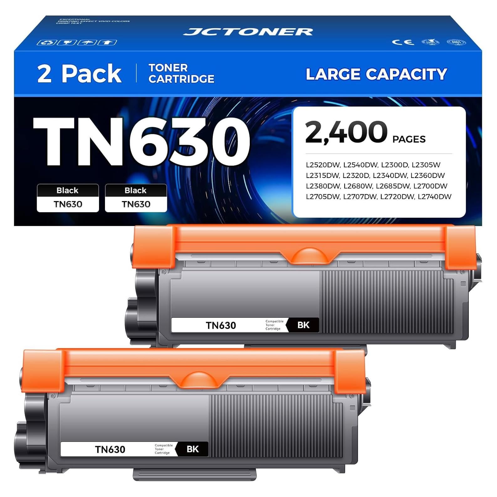 Cartucho de Tóner Negro JCTONER TN630 2-Pack Compatible