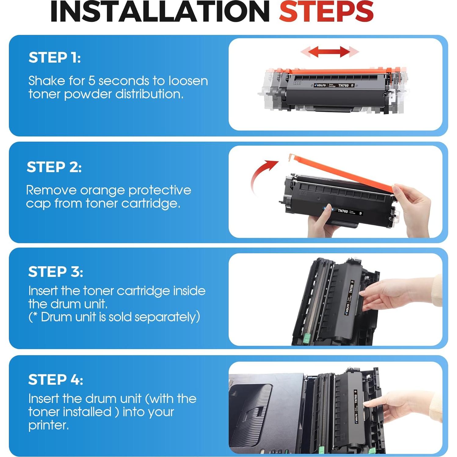 Tóner TN760 SUDLTO para impresora Brother - 4 Cartuchos Negro