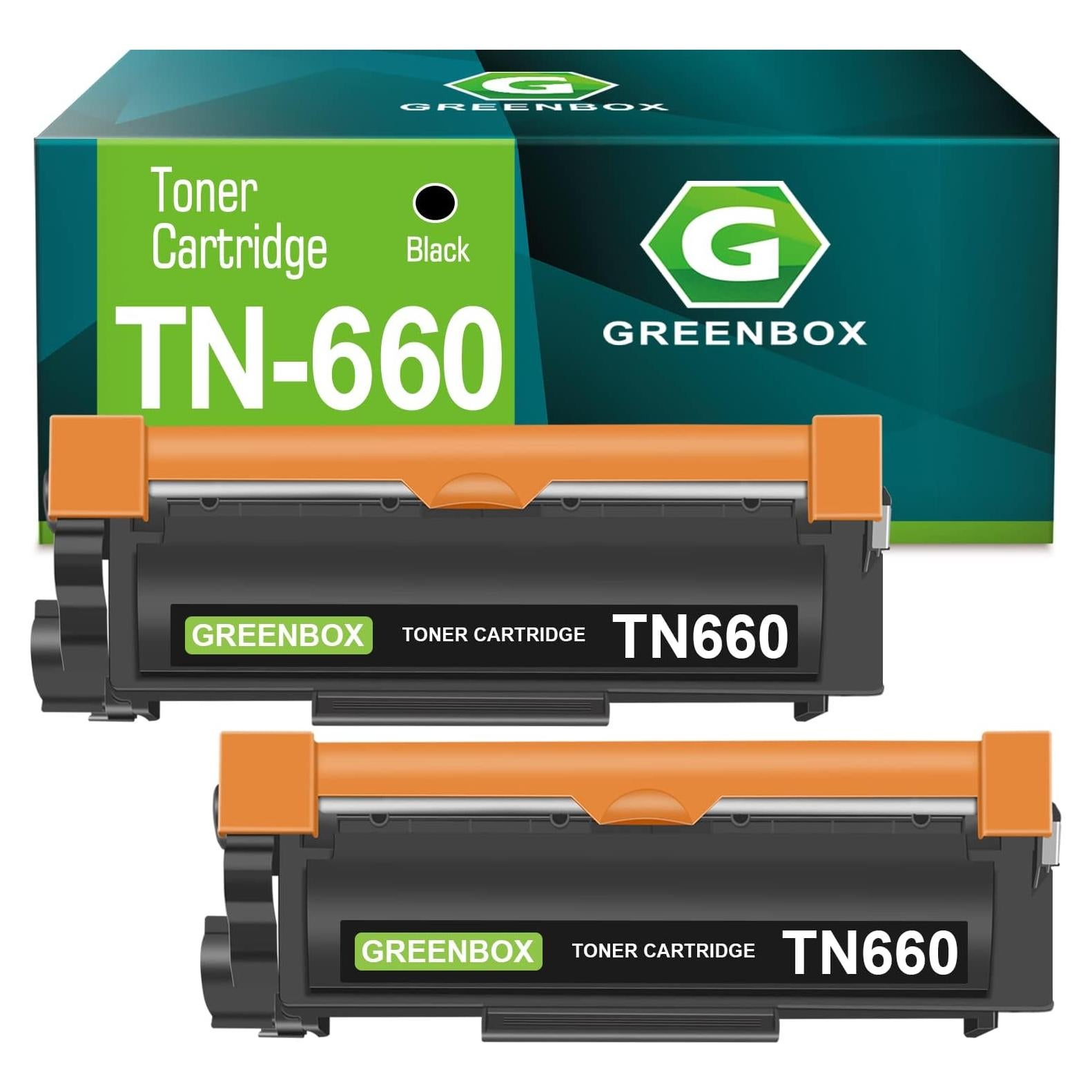 Cartuchos de Tóner Negro GREENBOX TN660 - 2 Paquetes, Alto Rendimiento