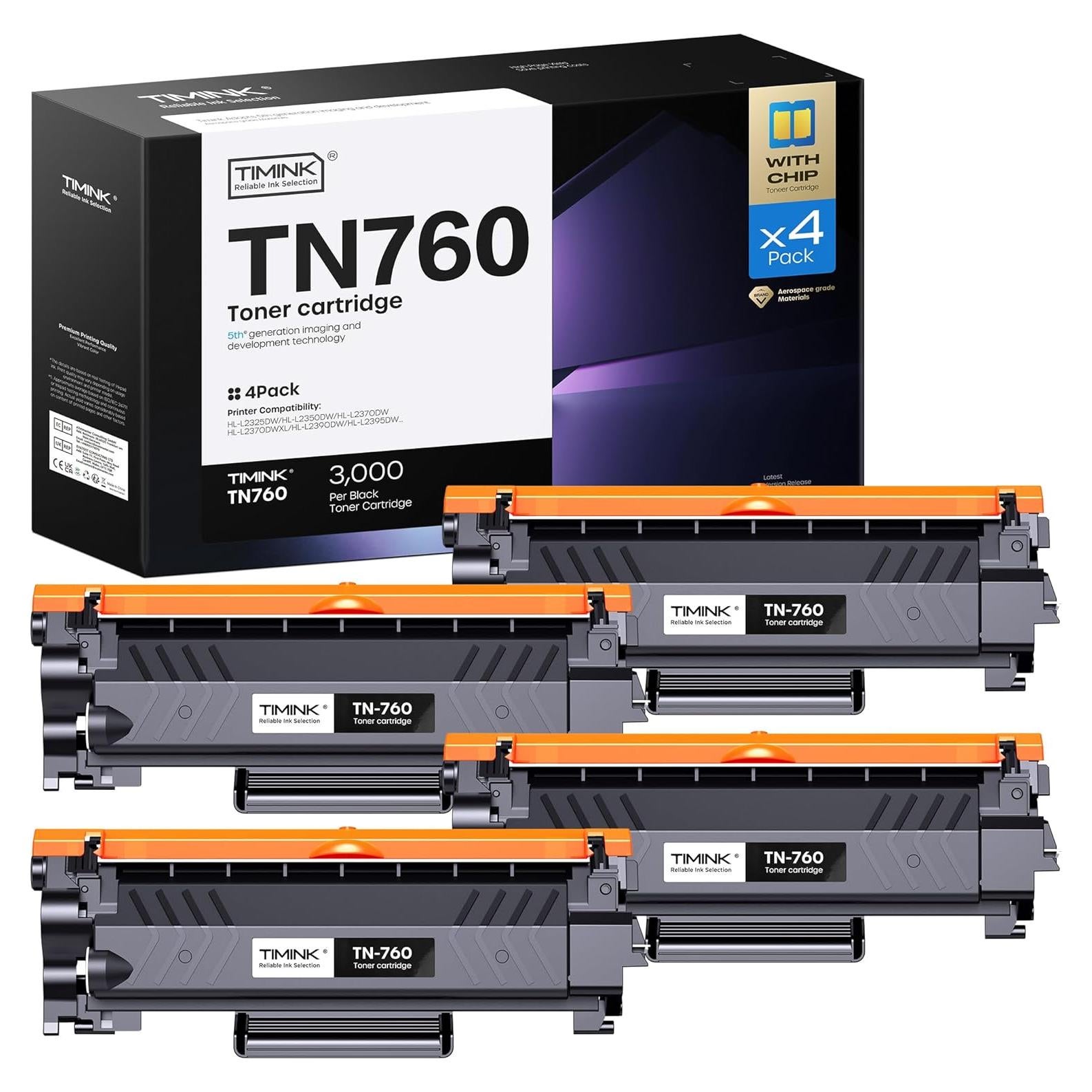 Cartuchos de Tóner TN760 Timink para Brother - 4 Negro