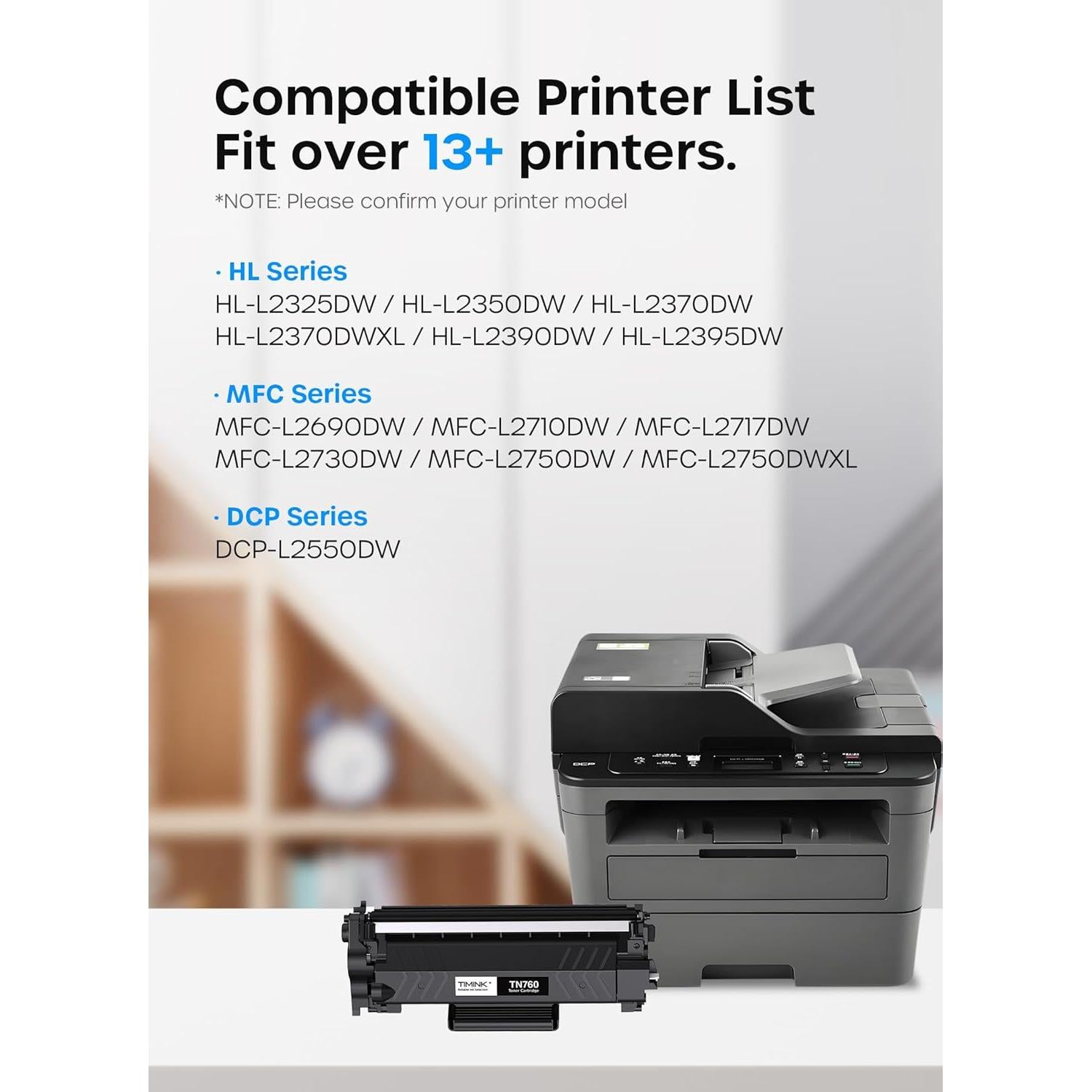 Cartuchos de Tóner TN760 Timink para Brother - 4 Negro