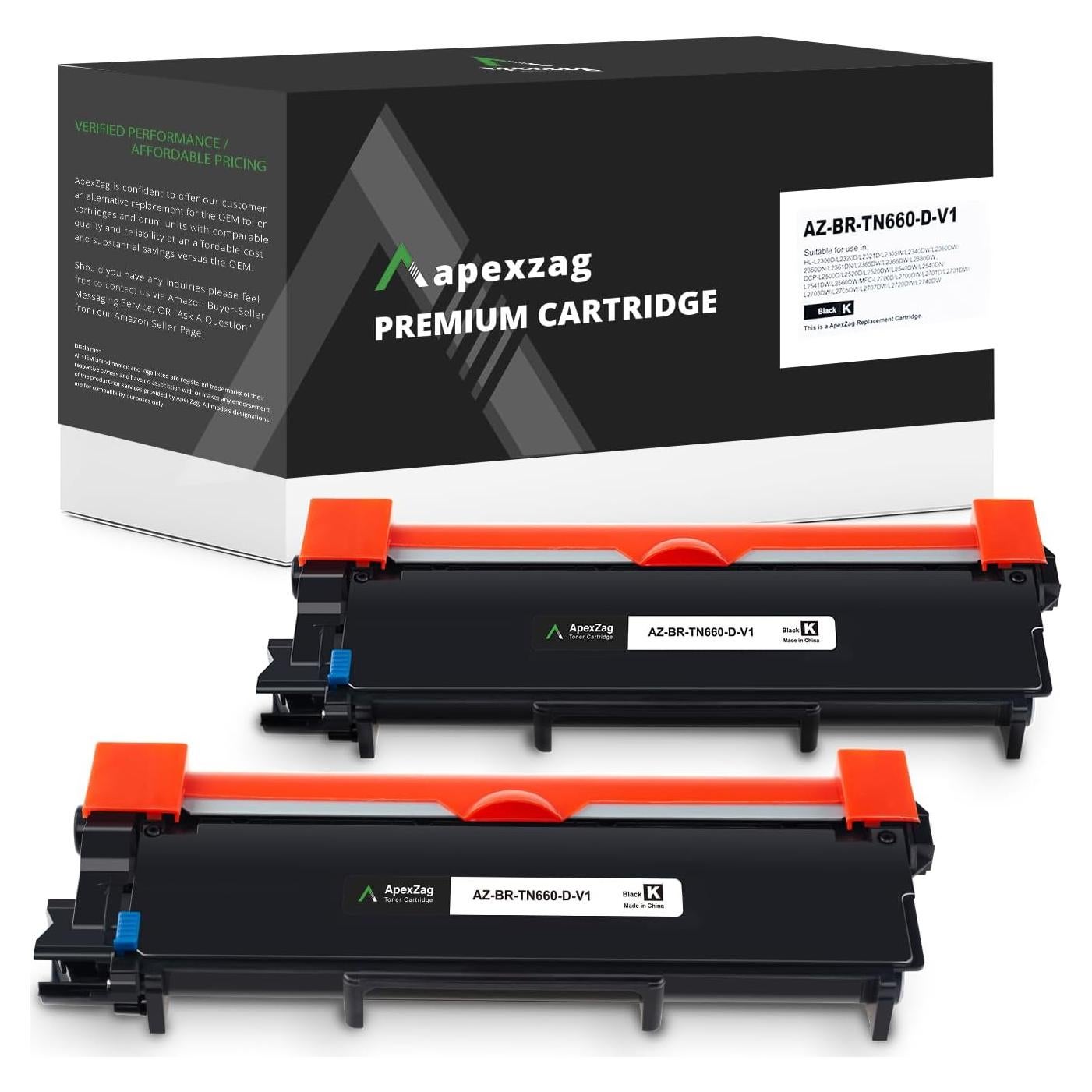 Cartucho de Tóner ApexZag TN660 Compatible para Brother - Negro (2 Paquete)