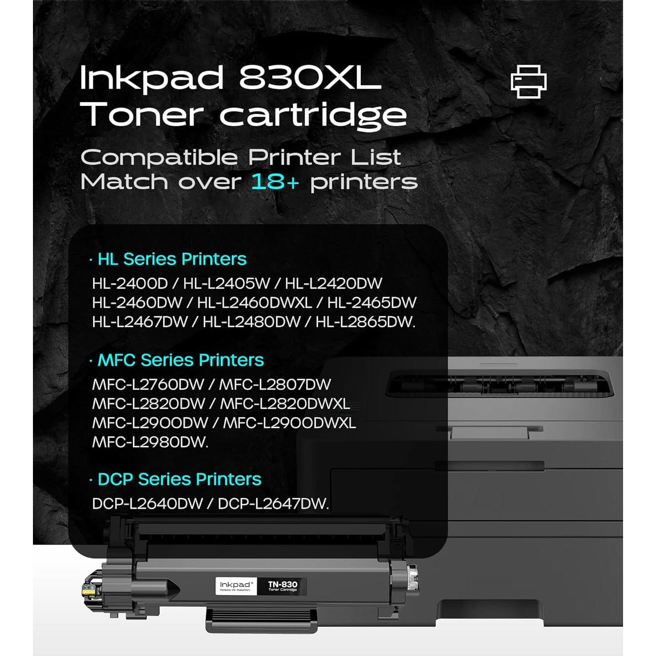 Cartuchos de Tóner TN830XL iNKPAD para Brother - Paquete de 2