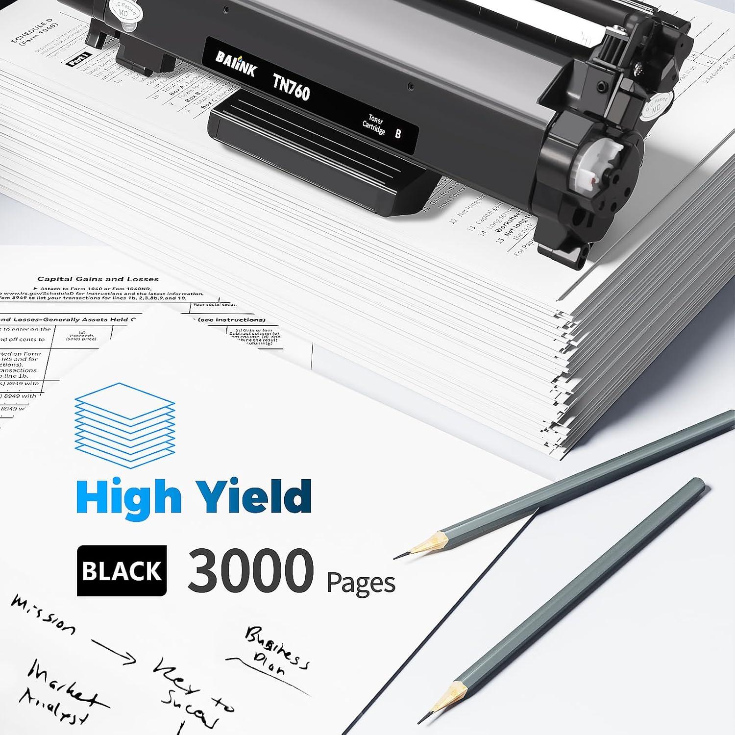 Cartucho de Tóner BAIINK TN760 Compatible con Brother - 4 Negro