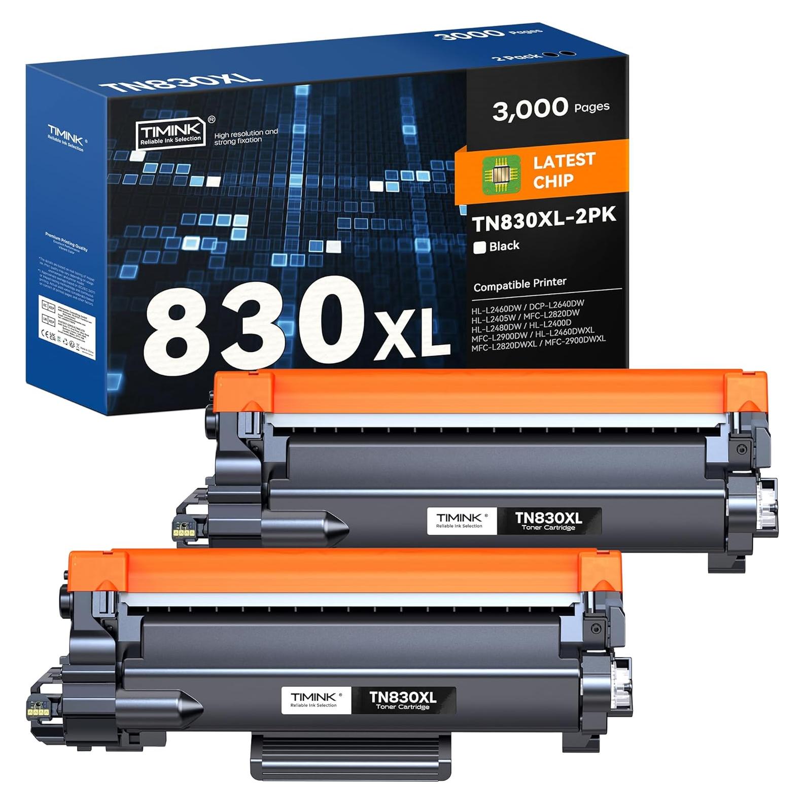 Cartuchos de Tóner TN830XL Timink para Brother - 2 Piezas, 3000 Páginas