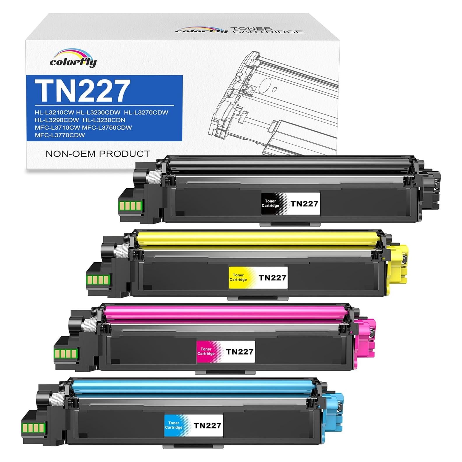 Cartuchos de Tóner Colorfly TN227 TN223 Alto Rendimiento 4 Pzs