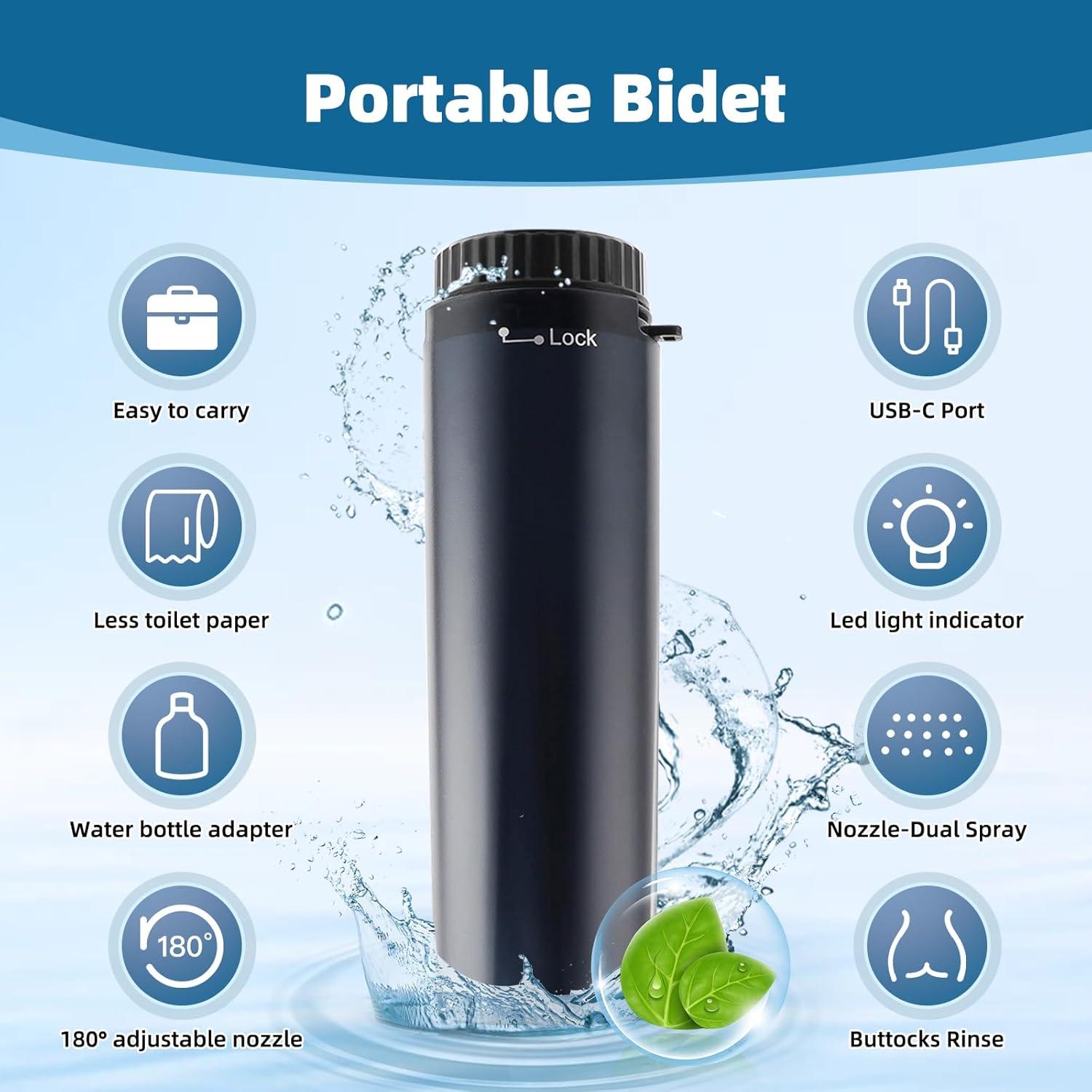 Bidet Portátil Eléctrico Hibbent Negro, Higiene Personal Viaje