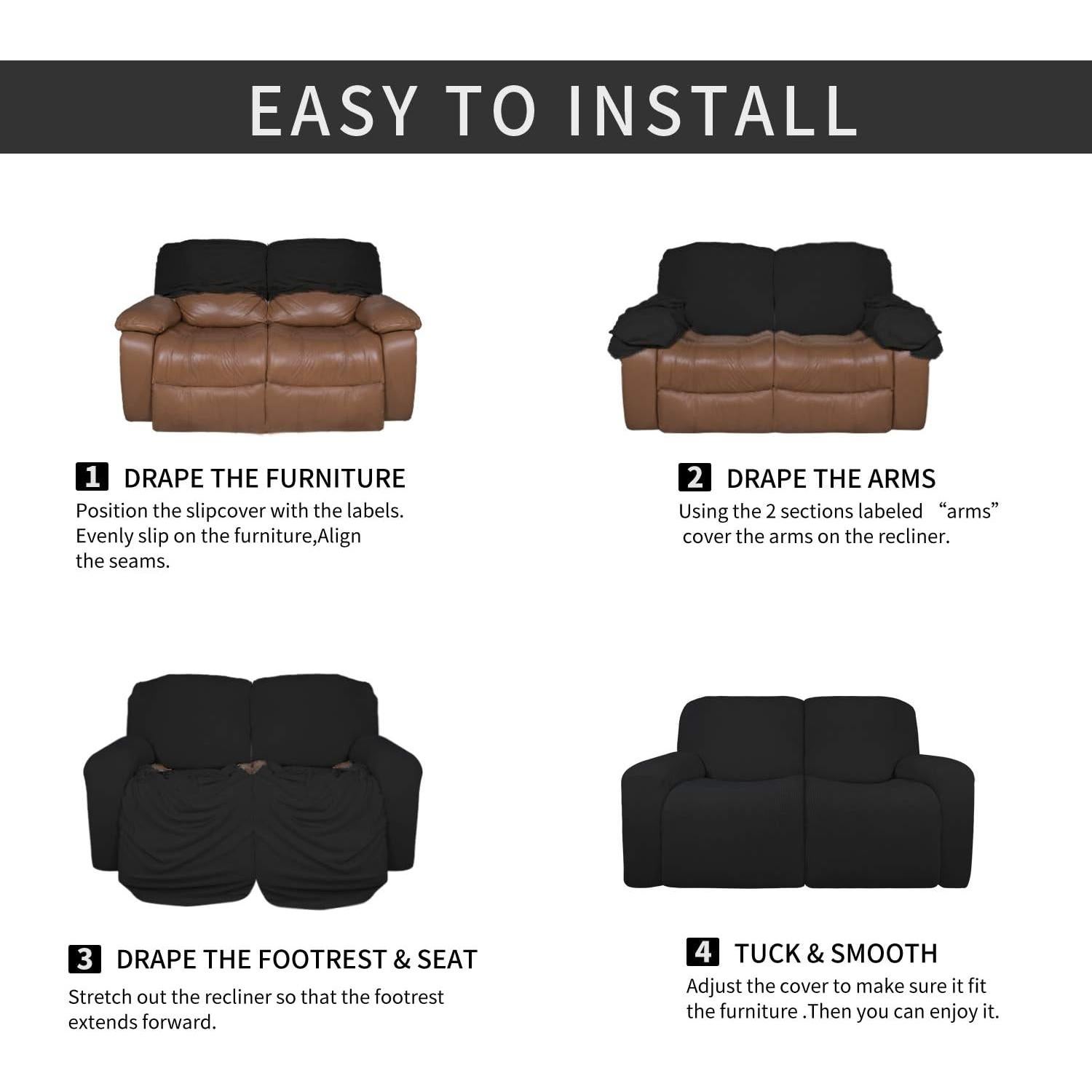 Funda de Sofá Recliner Easy-Going 6 Piezas Microfibra Negra