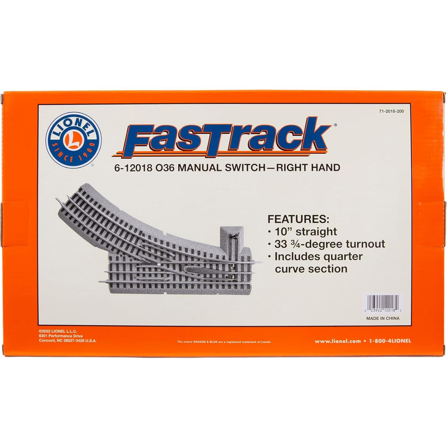 Interruptor Manual Lionel FasTrack O36 Mano Derecha 25,4 cm