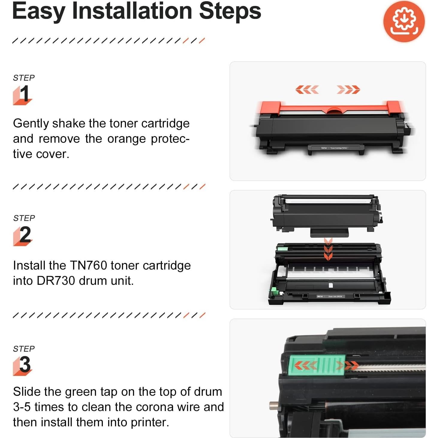 Juego de Reemplazo v4ink DR730 + TN760 para Brother