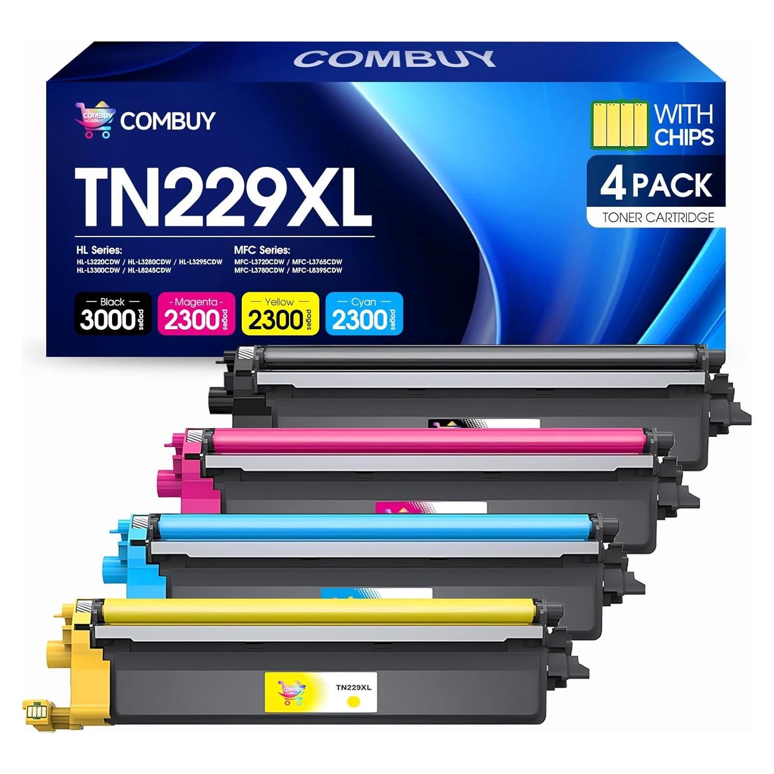 Cartucho de Tóner TN229XL COMBUY Alto Rendimiento 4 Pack