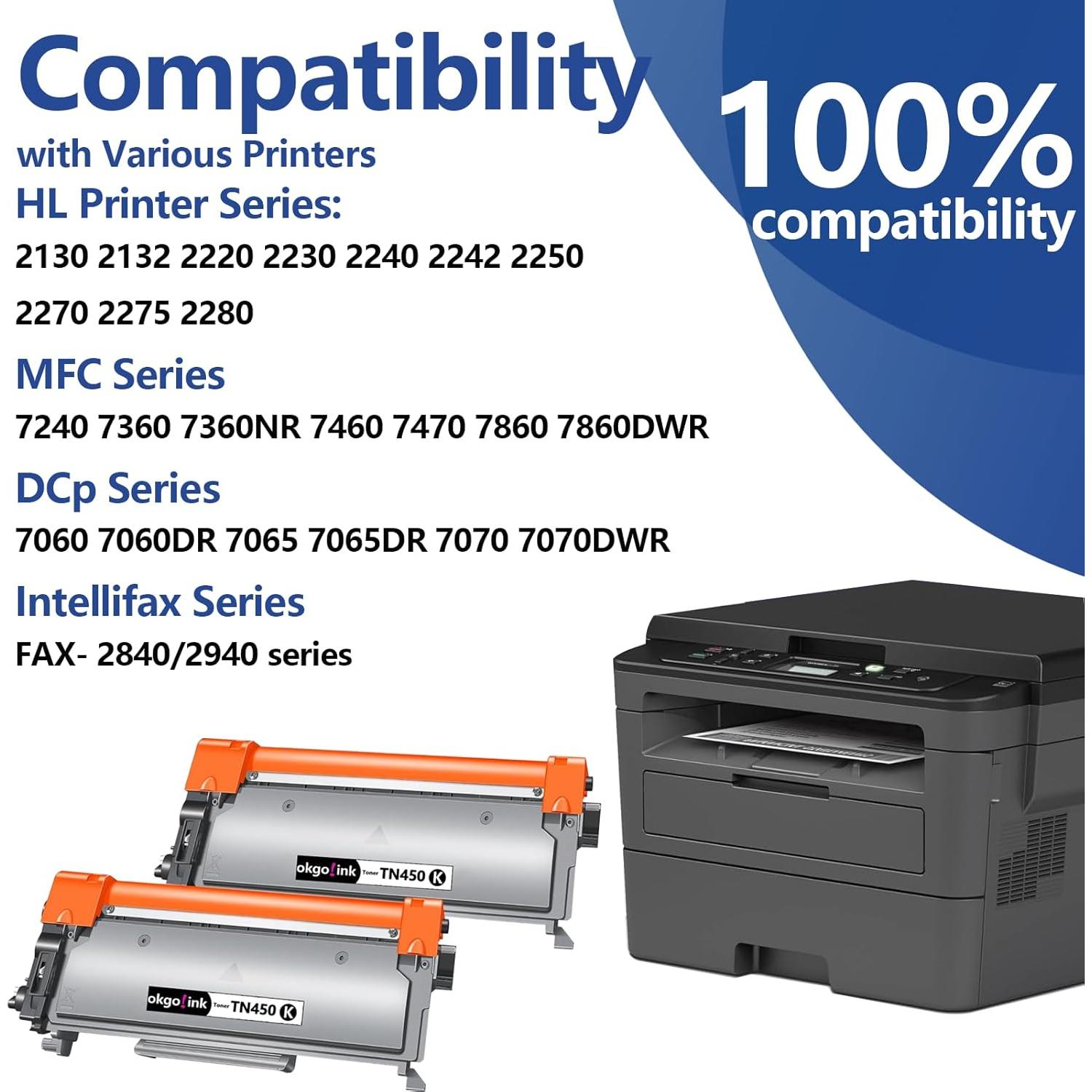 Cartucho de Tóner Compatible TN450 OKGO!INK Paquete de 2 Negro