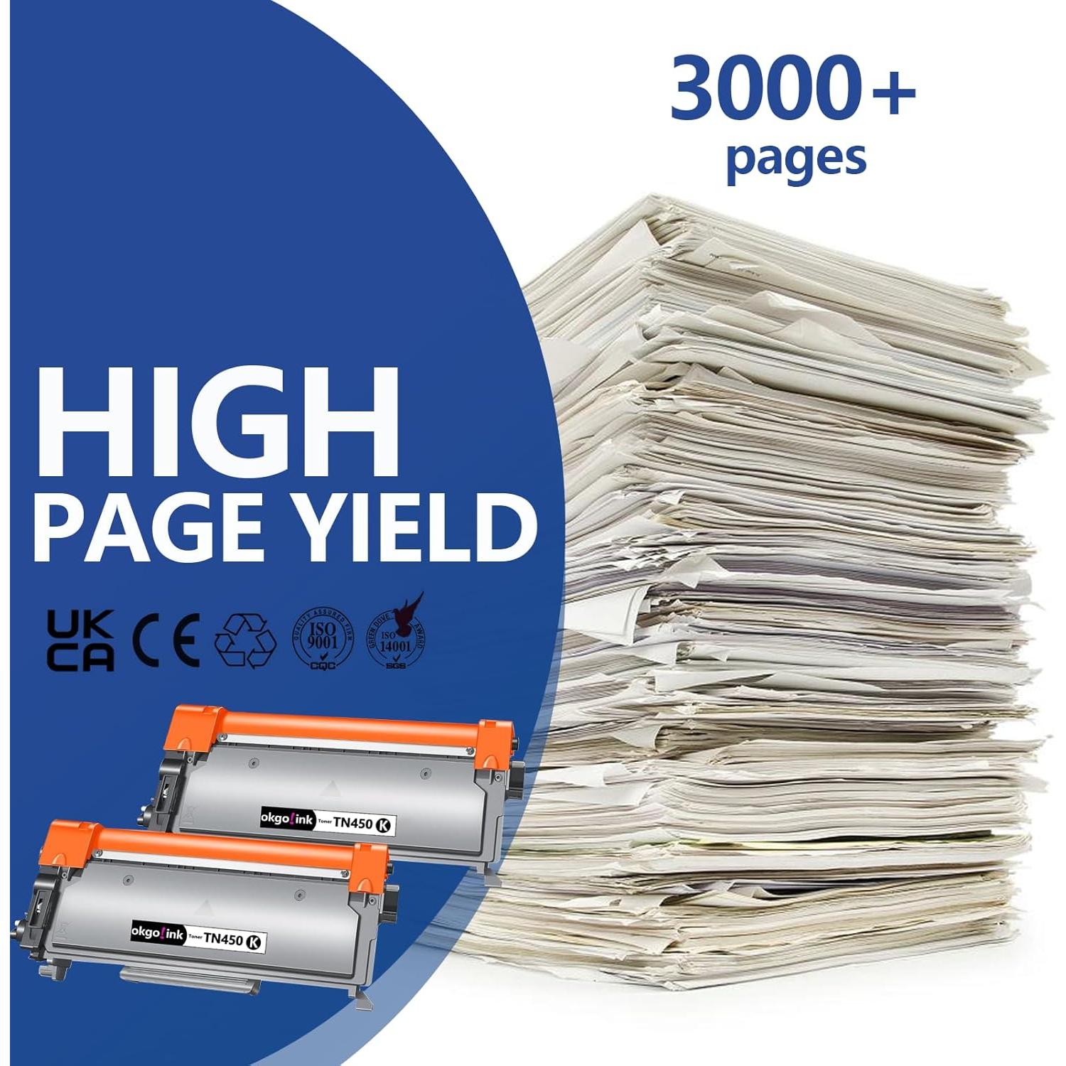 Cartucho de Tóner Compatible TN450 OKGO!INK Paquete de 2 Negro