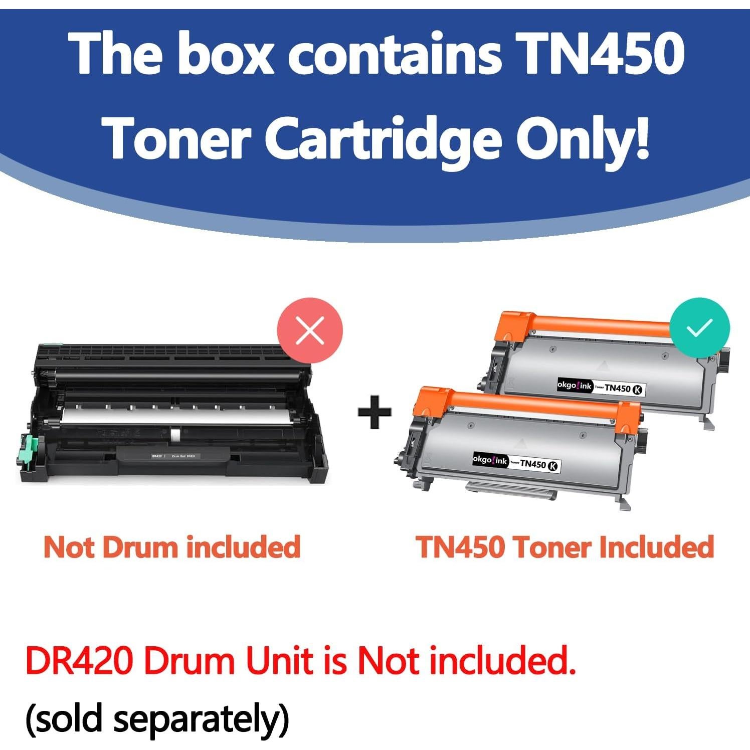 Cartucho de Tóner Compatible TN450 OKGO!INK Paquete de 2 Negro