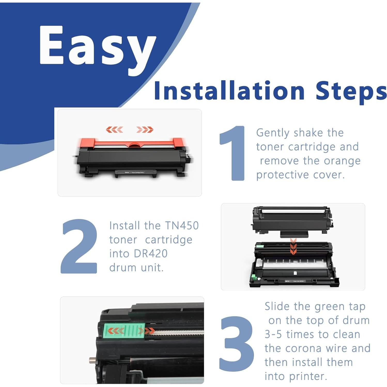 Cartucho de Tóner Compatible TN450 OKGO!INK Paquete de 2 Negro