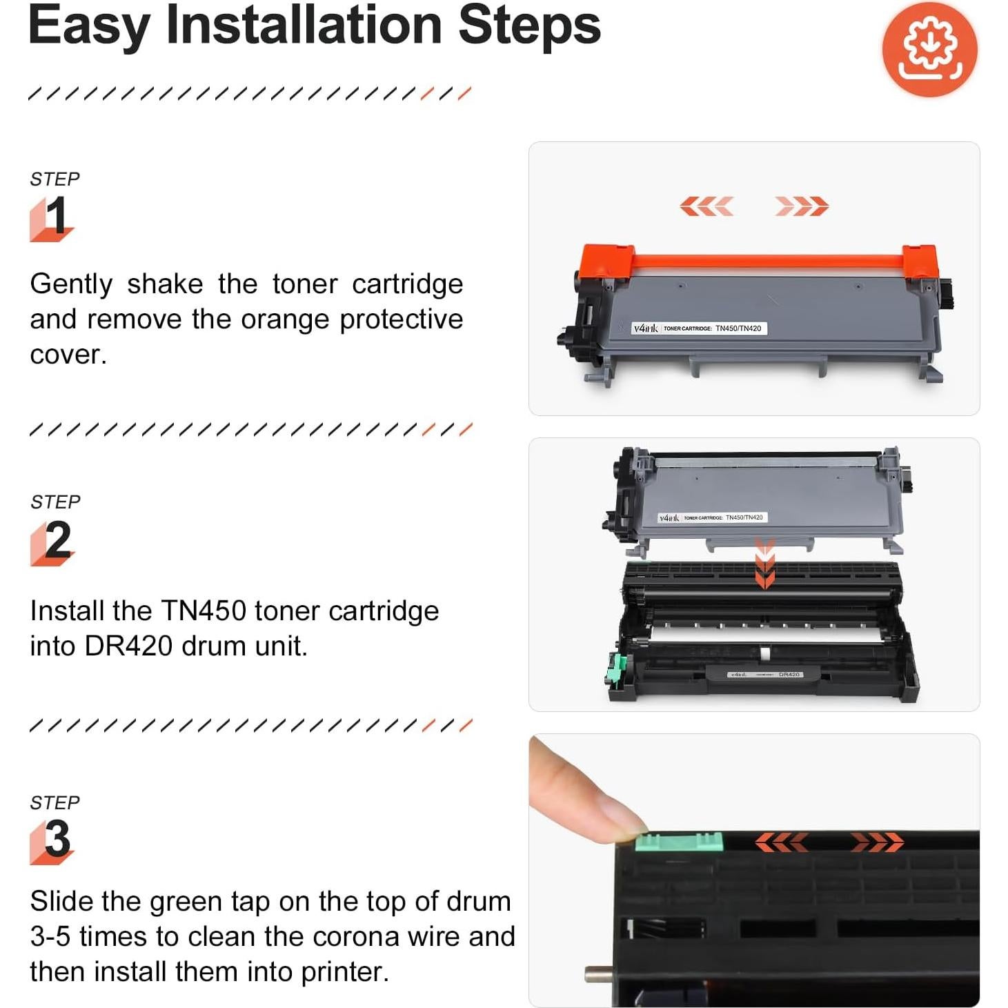 Tóner y Tambor Compatible v4ink TN450 DR420 para Brother