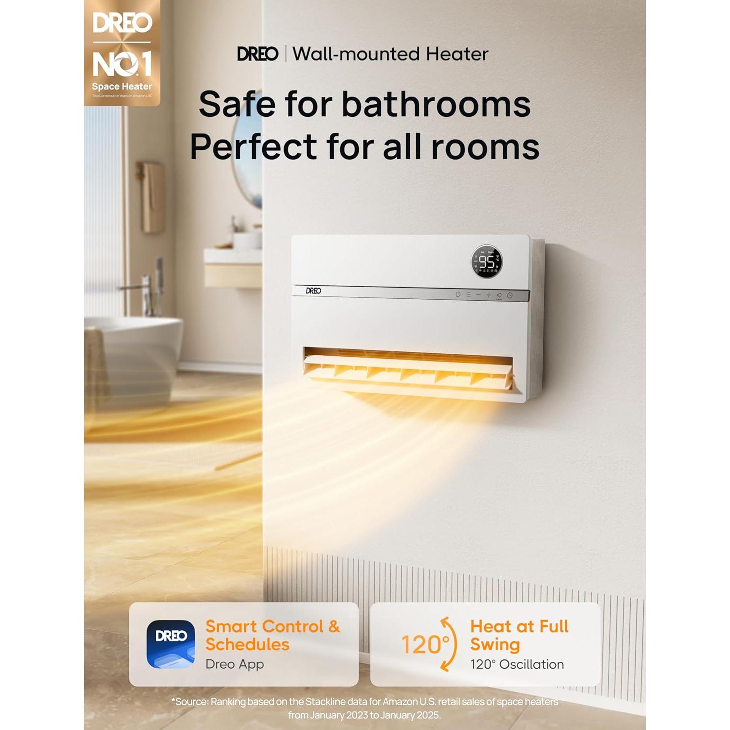 Calentador de Pared Dreo DR-HSH009AS 1500W con Oscilación 120°