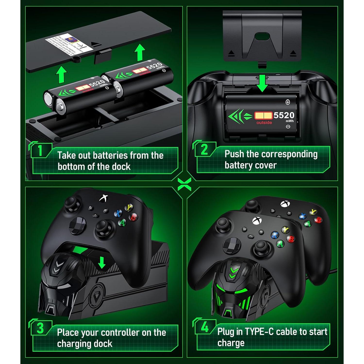 Estación de Carga para Controlador Xbox One Svetaecho 2 Baterías 5520mWh