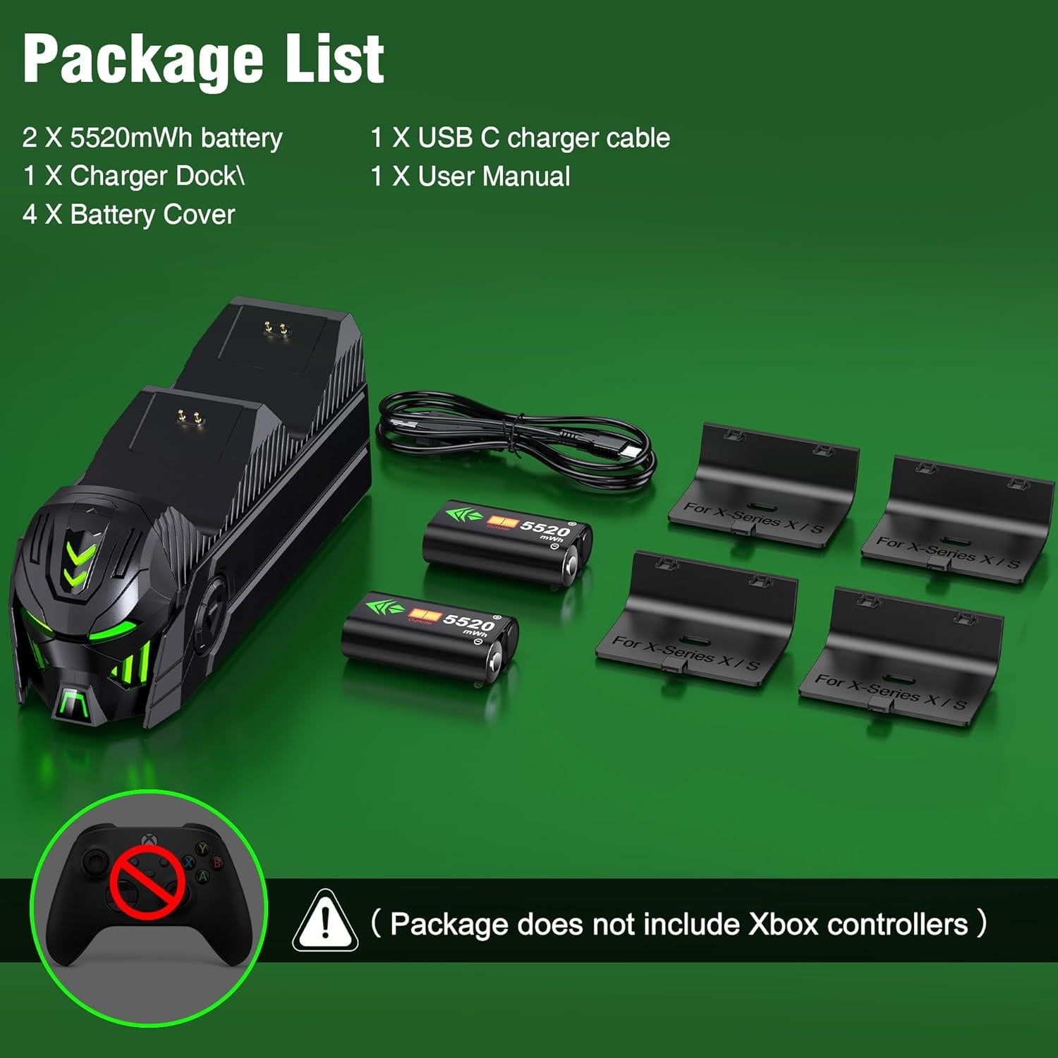 Estación de Carga para Controlador Xbox One Svetaecho 2 Baterías 5520mWh