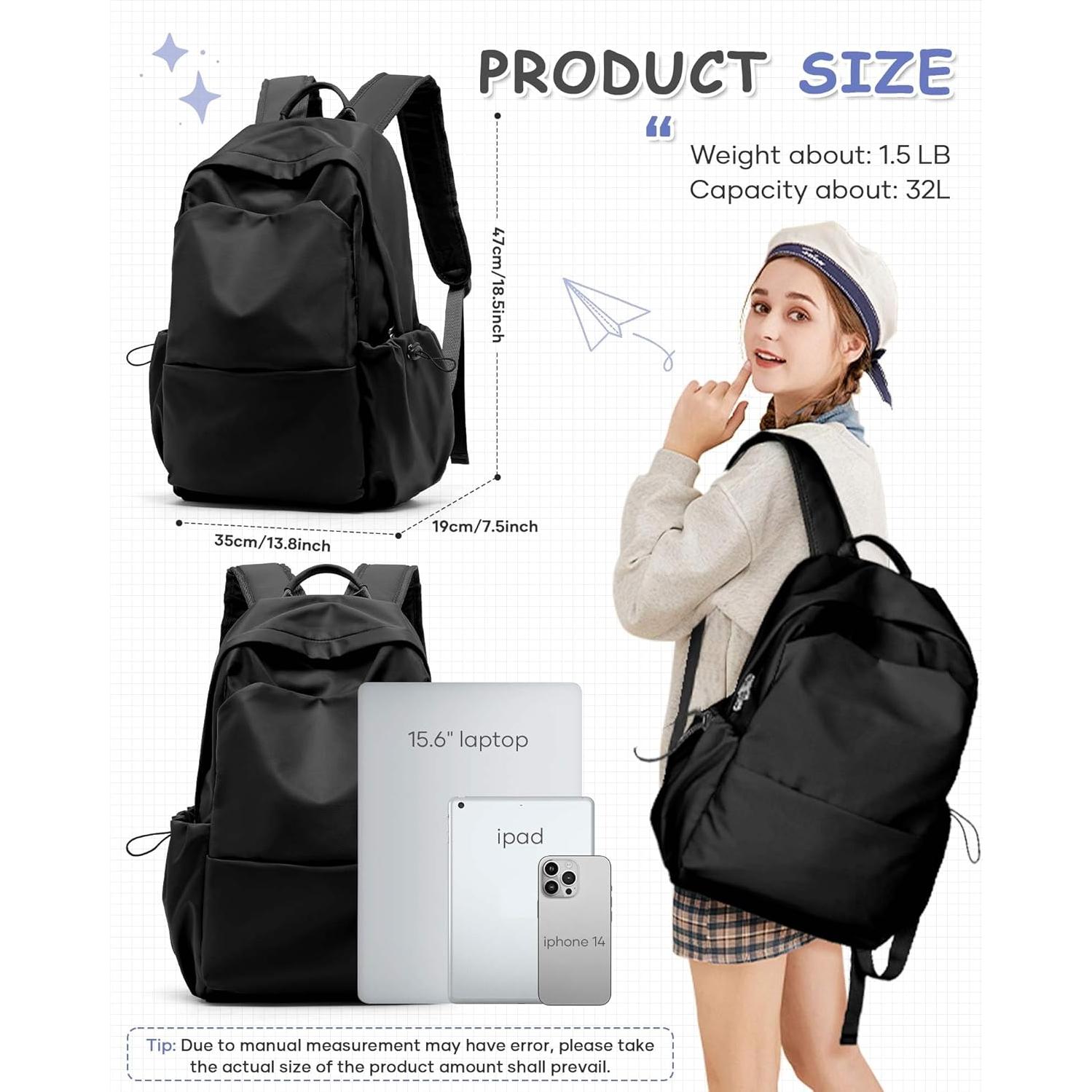 Mochila Escolar Grande Negra Seafew 35x47x19cm para Adolescentes