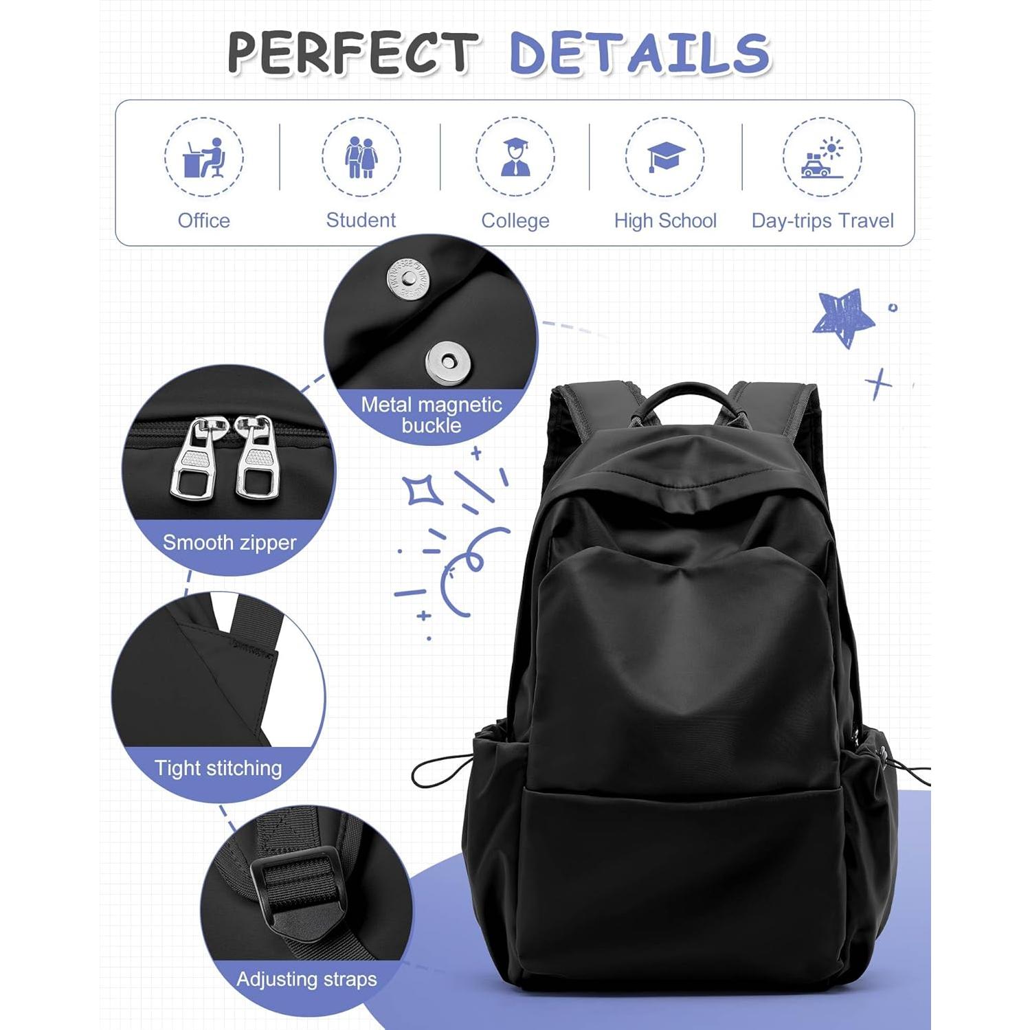 Mochila Escolar Grande Negra Seafew 35x47x19cm para Adolescentes