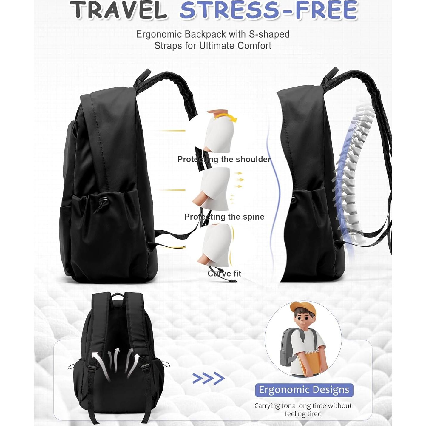 Mochila Escolar Grande Negra Seafew 35x47x19cm para Adolescentes