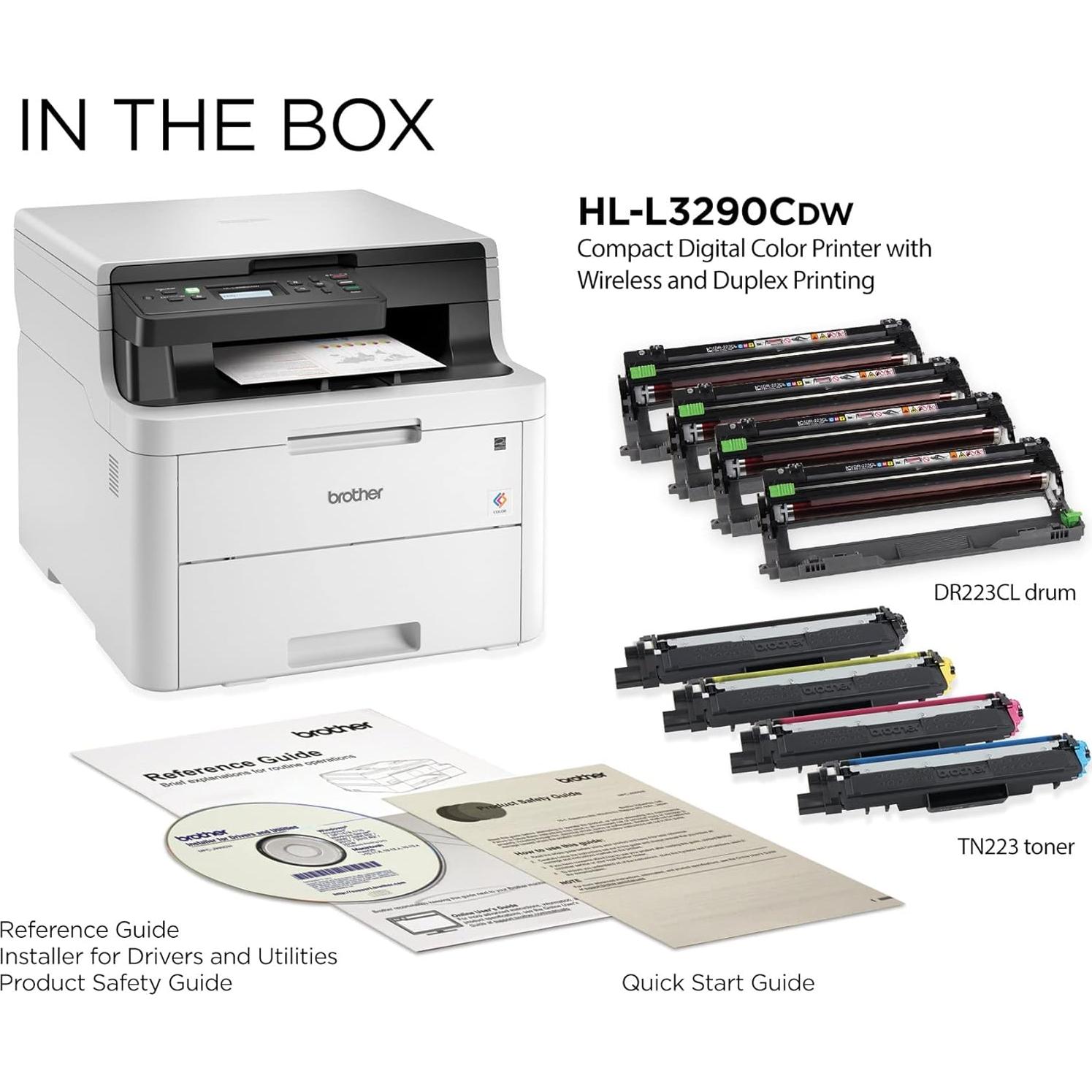HL-L3290CDW All-in-One Compact Digital Color LED Wireless Laser Printer - Print Copy Scan - USB and WiFi Connectivity, 25 ppm, 36 ppm, 600 x 2400 dpi, Auto Duplex Printing, 512MB Memory