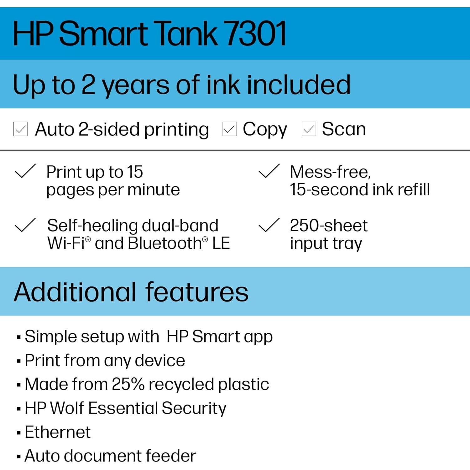 Impresora Todo-en-Uno HP Smart Tank 7301 Inalámbrica 7.69 kg