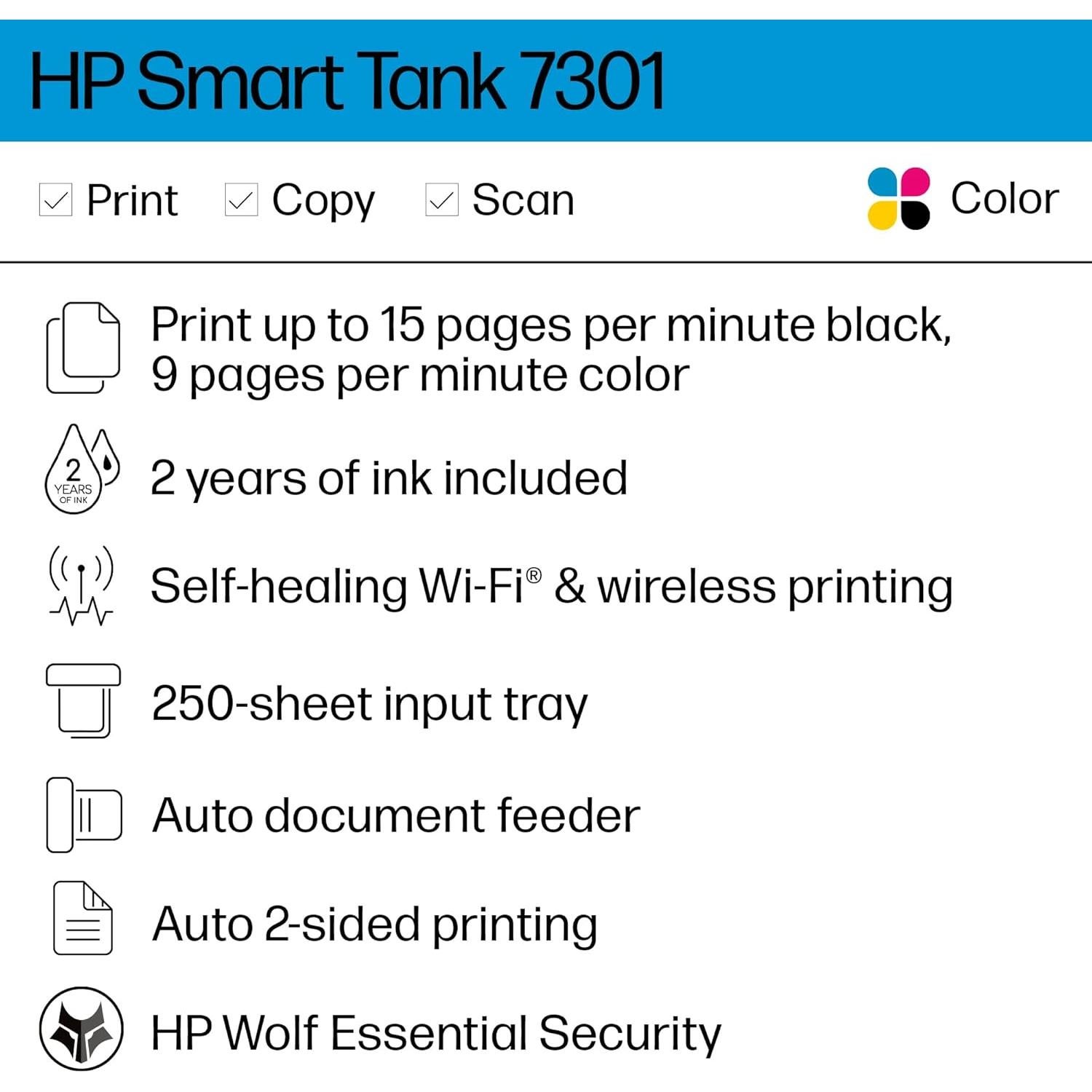 Impresora Todo-en-Uno HP Smart Tank 7301 Inalámbrica 7.69 kg
