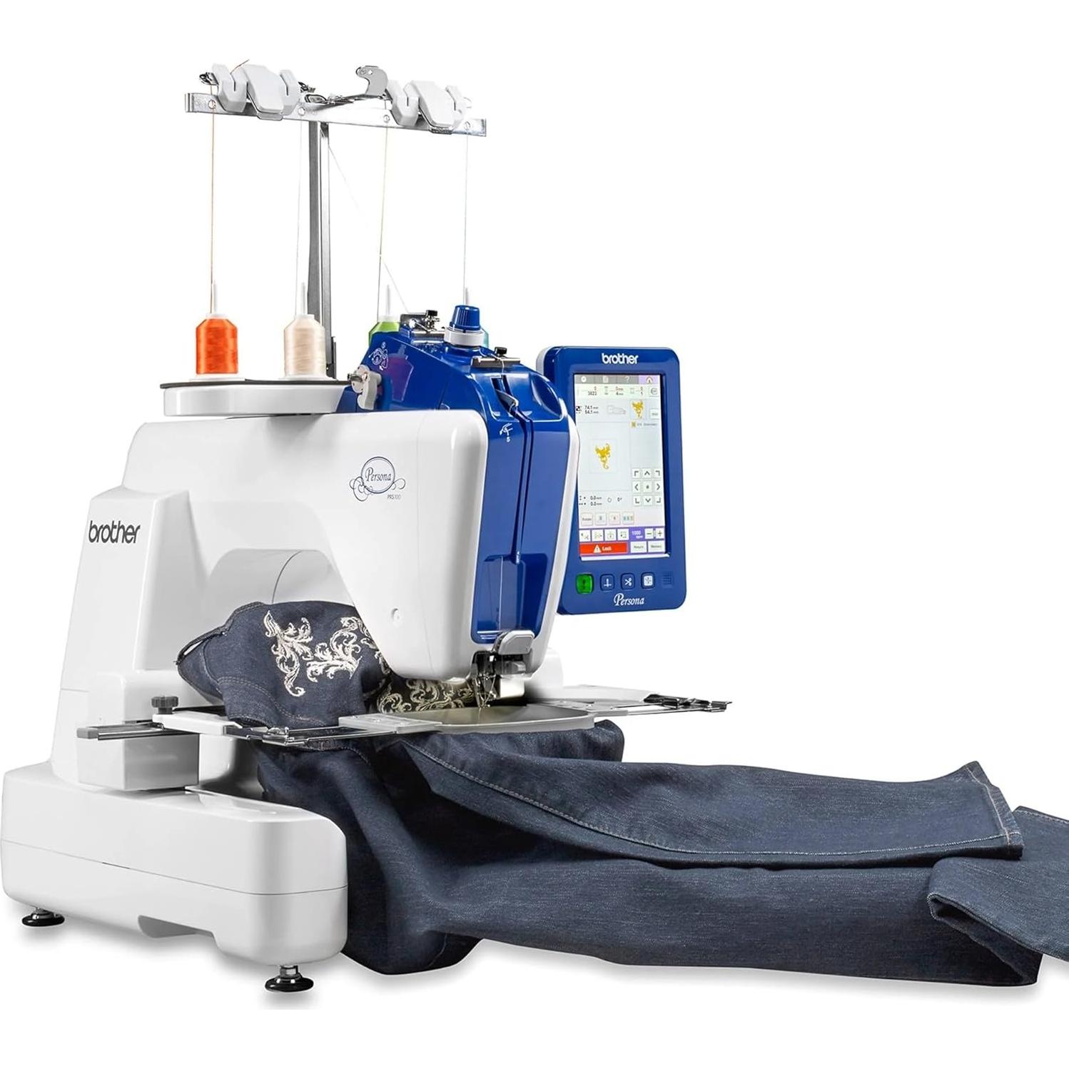 Persona PRS100 Single-Needle Embroidery Machine with Deluxe Accessories, 6 Hoops & 240 Embroidery Thread Spools Bundle