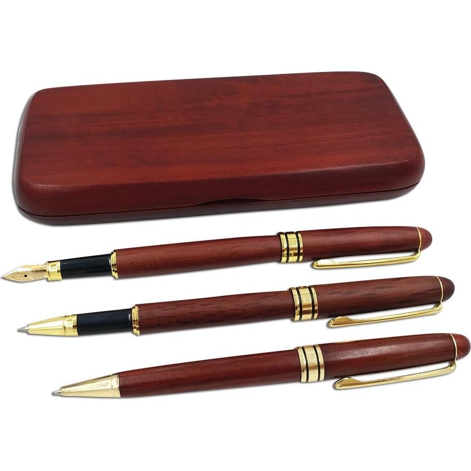 Juego de Plumas de Madera Ren Handcraft - 3 Piezas con Estuche