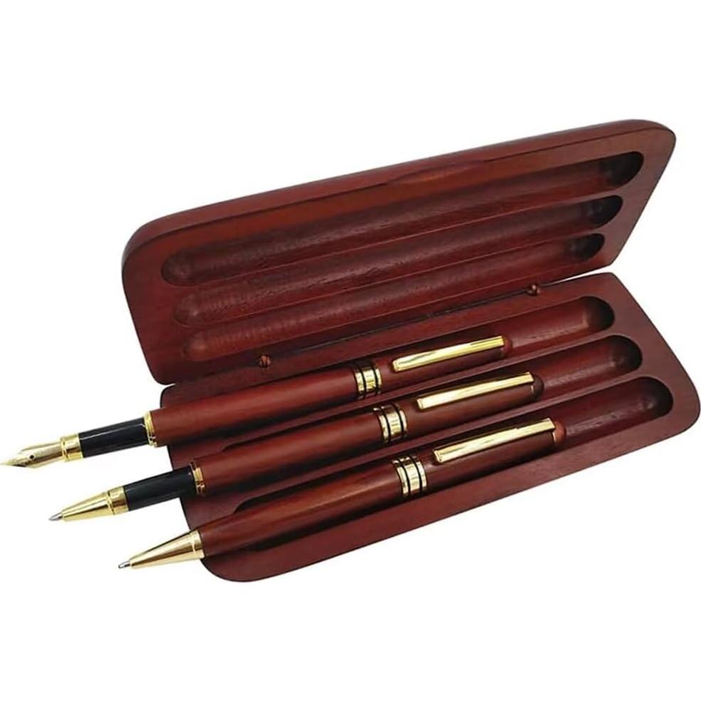 Juego de Plumas de Madera Ren Handcraft - 3 Piezas con Estuche