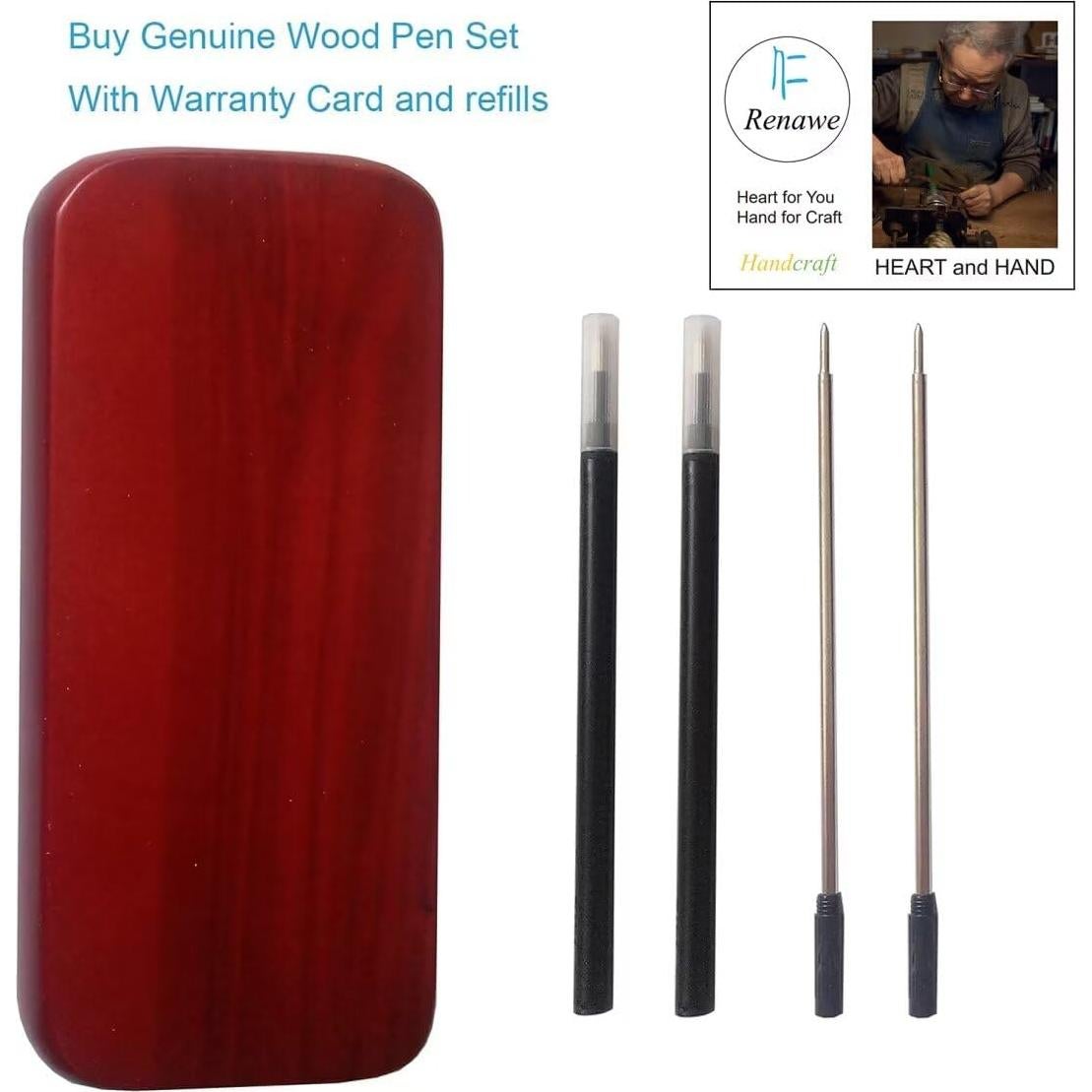 Juego de Plumas de Madera Ren Handcraft - 3 Piezas con Estuche