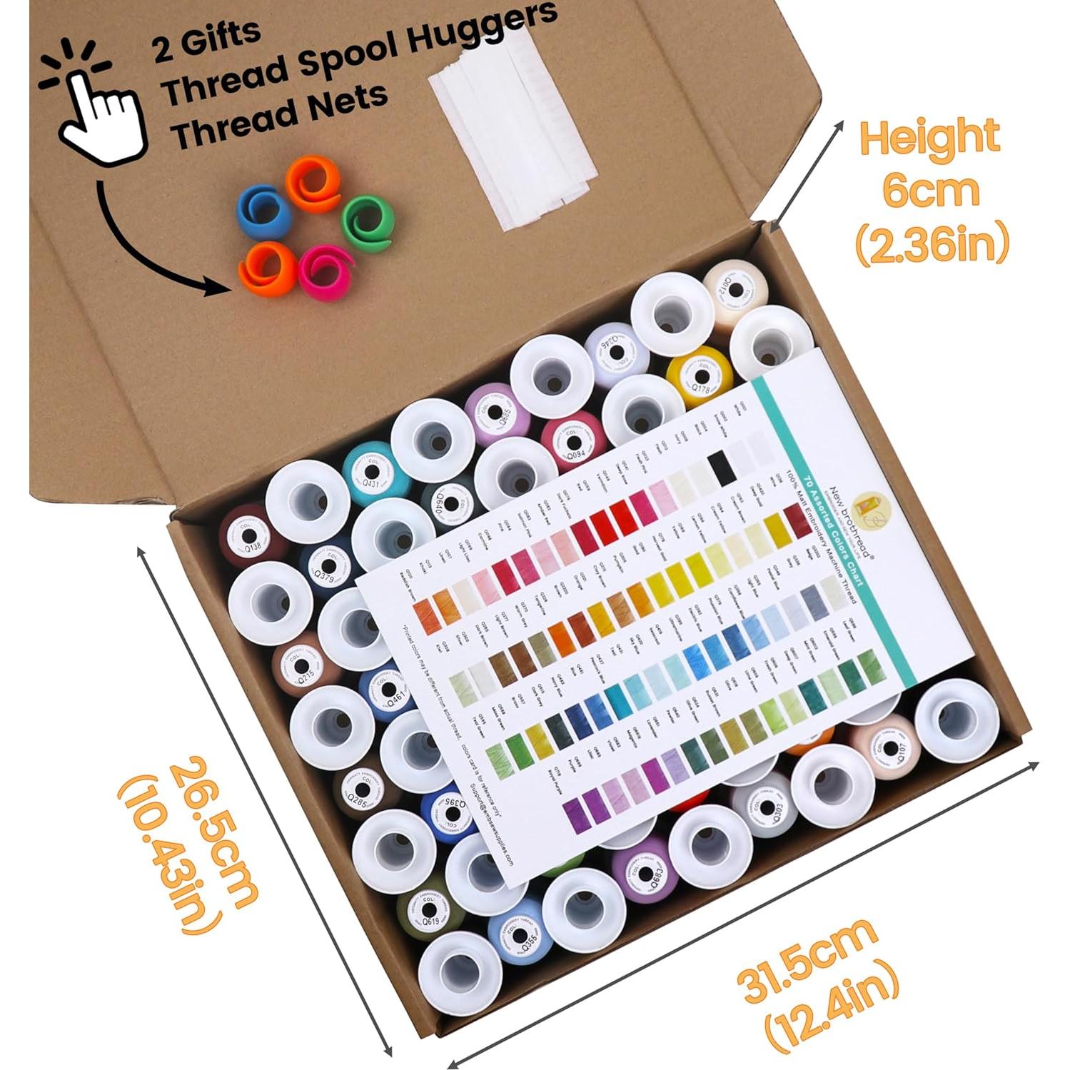 Hilo de Bordado Mate Helado New brothread 72 Bobinas 500m 40WT