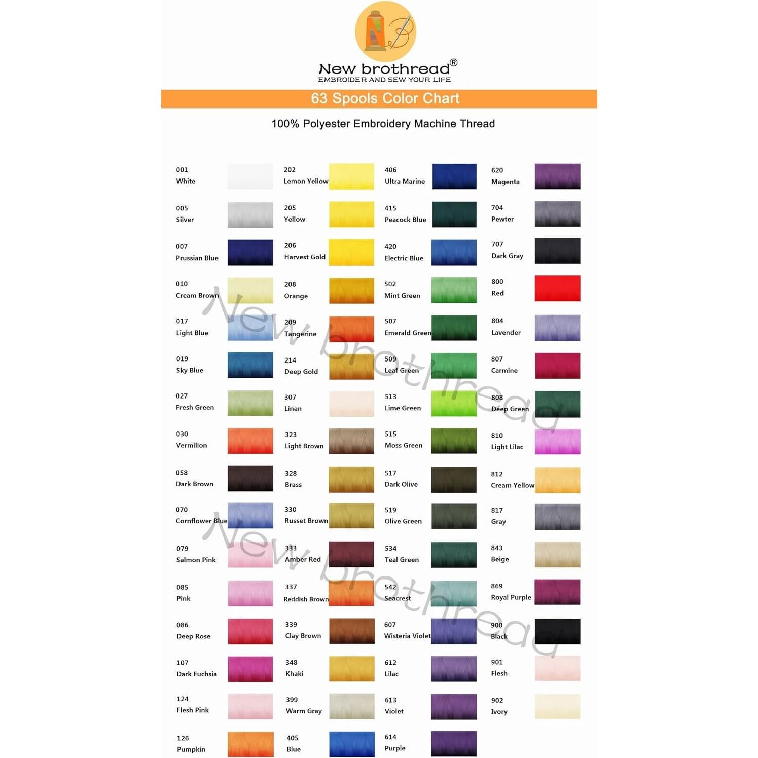 Set de 63 Hilos de Poliéster para Bordado a Máquina Brother 500m