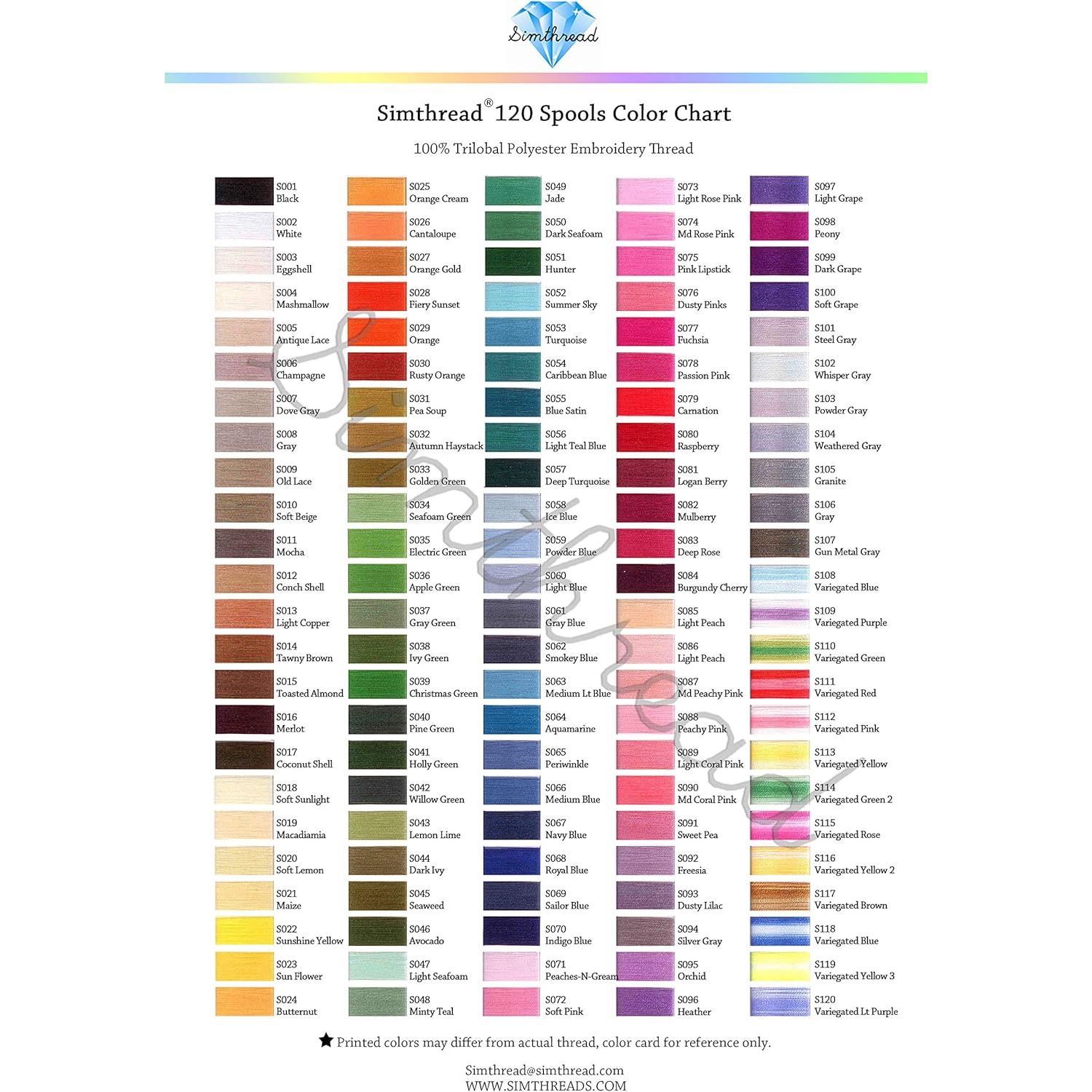 Kit de Hilo de Bordado Simthread 120 Colores Poliester 500m