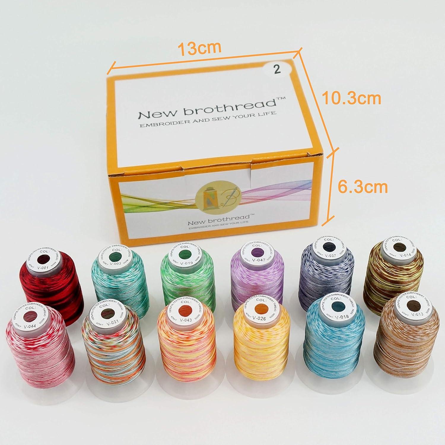 Kit de Hilo de Bordado Variegado 12 Colores 500M Nuevo Brothread