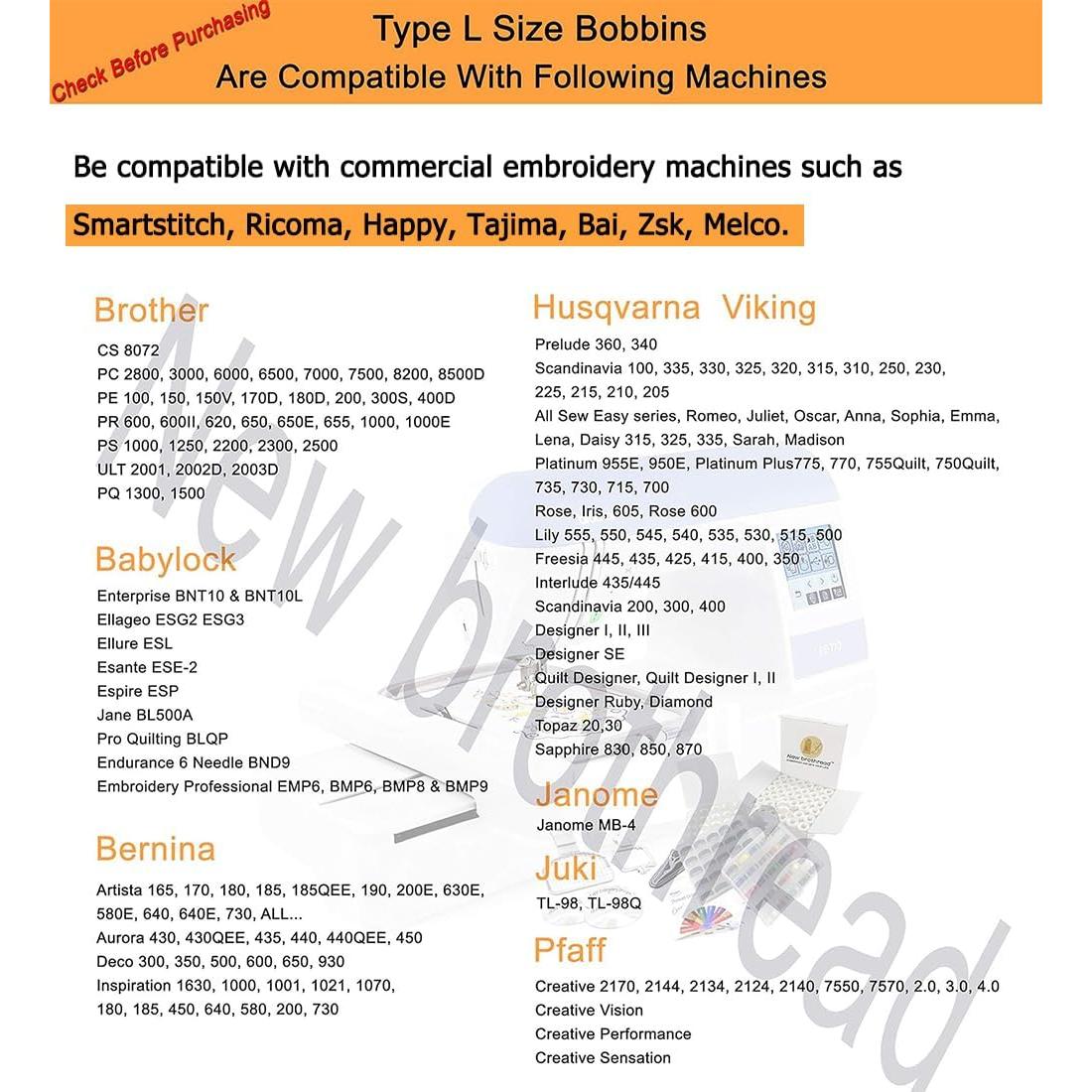 Hilos de Bobina Preenrollados Tipo L New brothread 144pcs 90WT