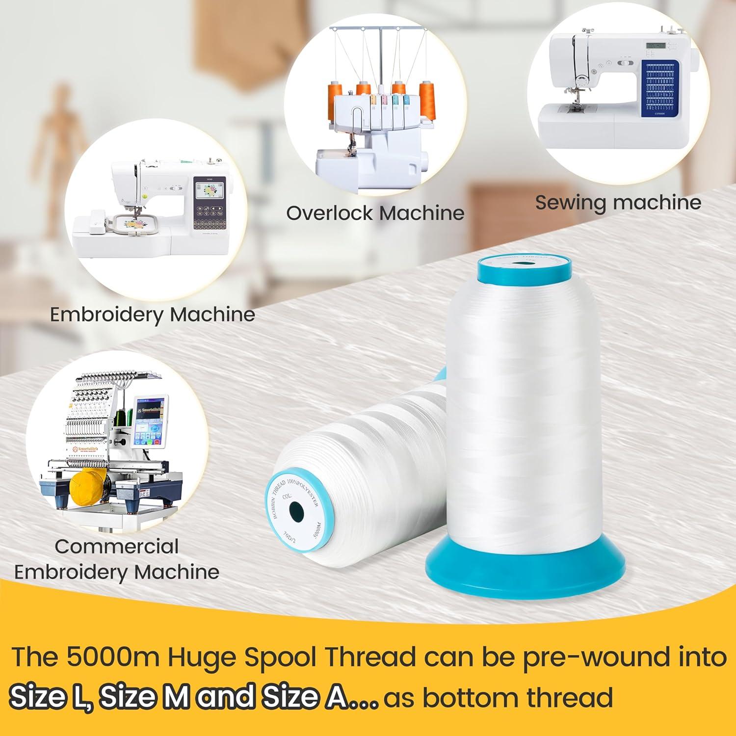 Conjunto de 2 hilos de bobina blanca 60WT 5000M para bordar
