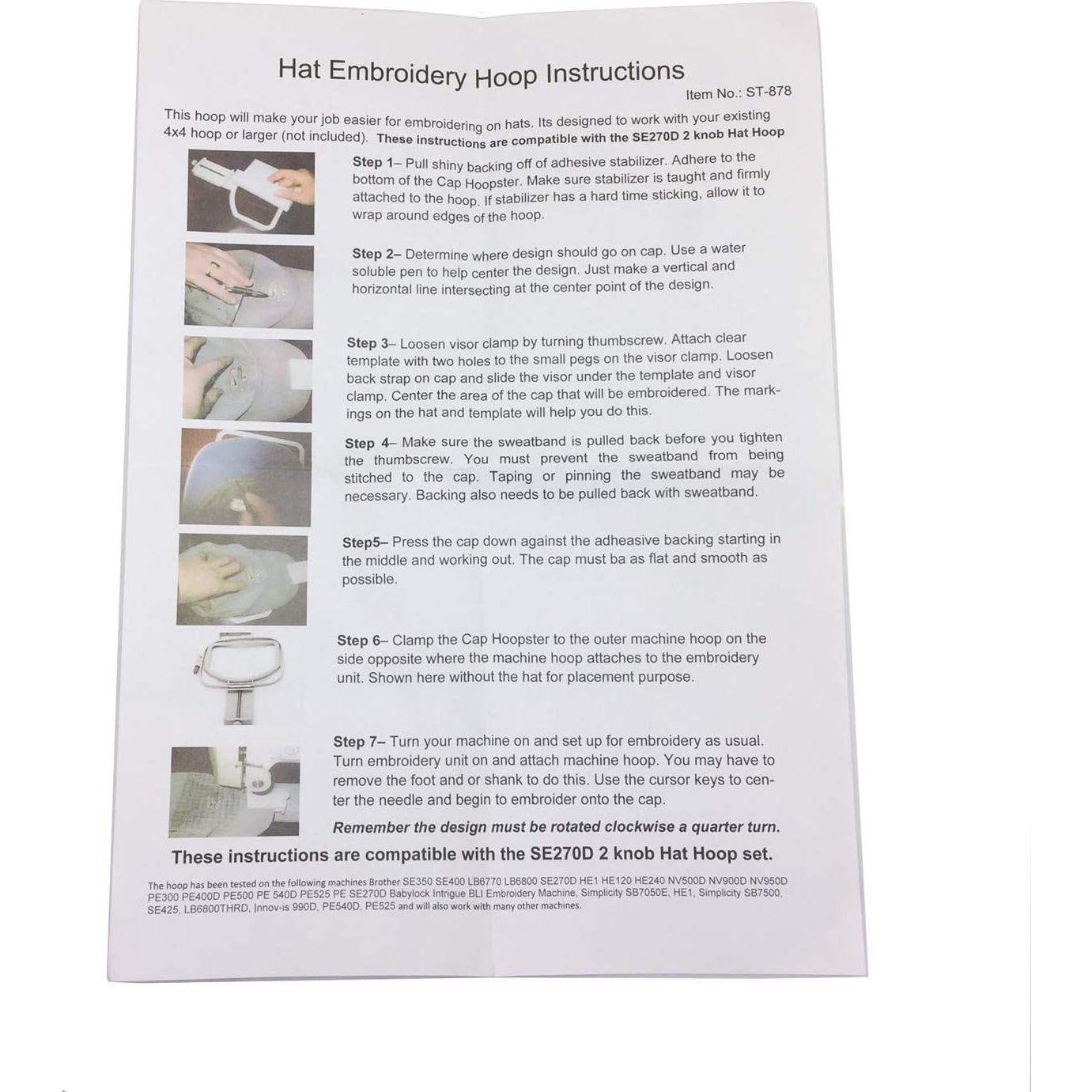 Aro de Bordado para Gorras YEQIN 10.16x10.16 cm Compatible Brother