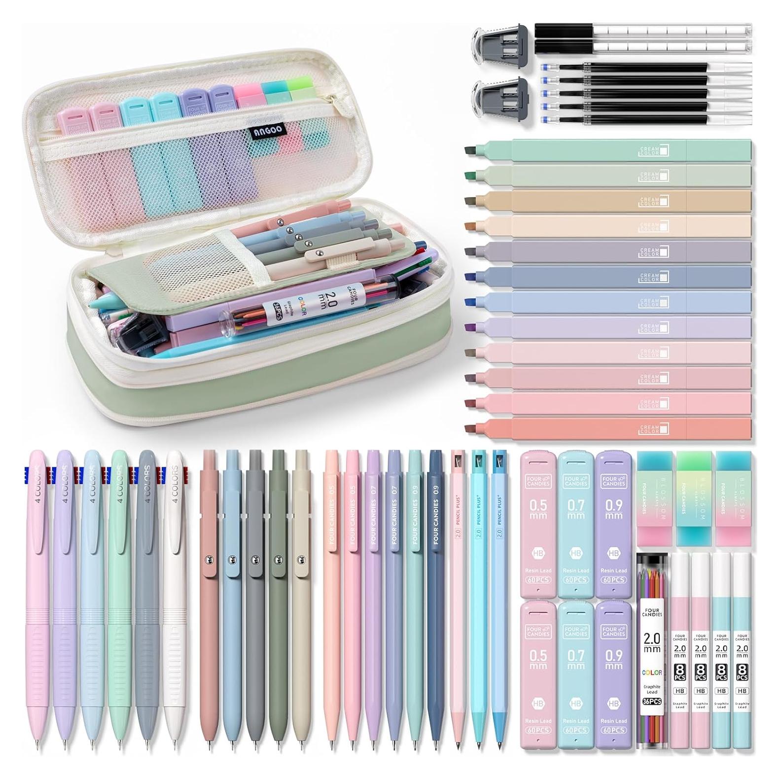 Estuche de Lápiz Cuatro Caramelos con 56 Suministros Escolares